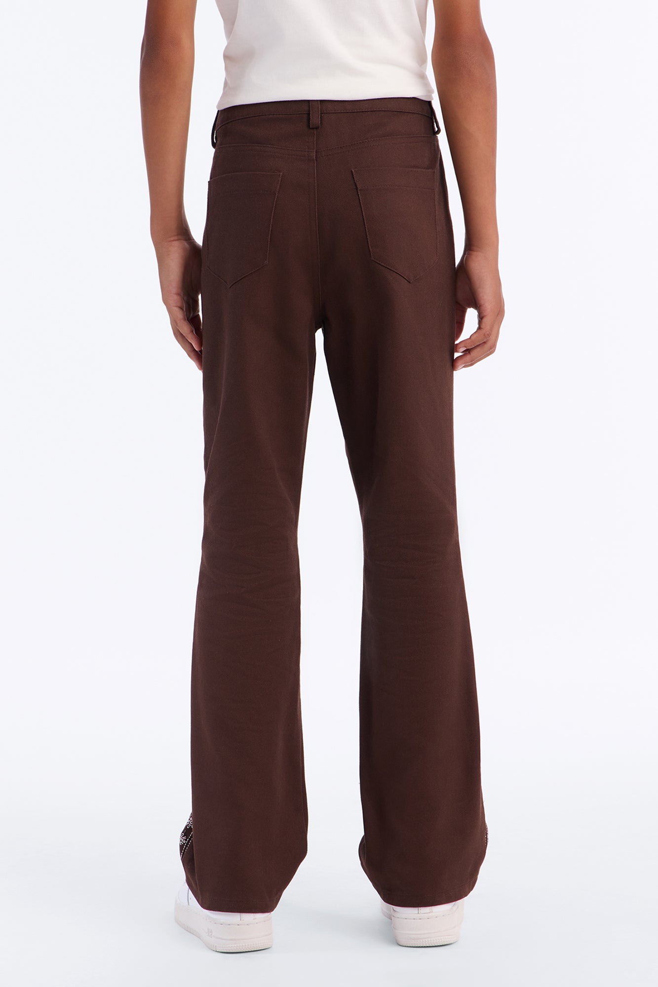 Mini Stacked Slim Flare On A Loop Embroidered Stitch Pant - Brown