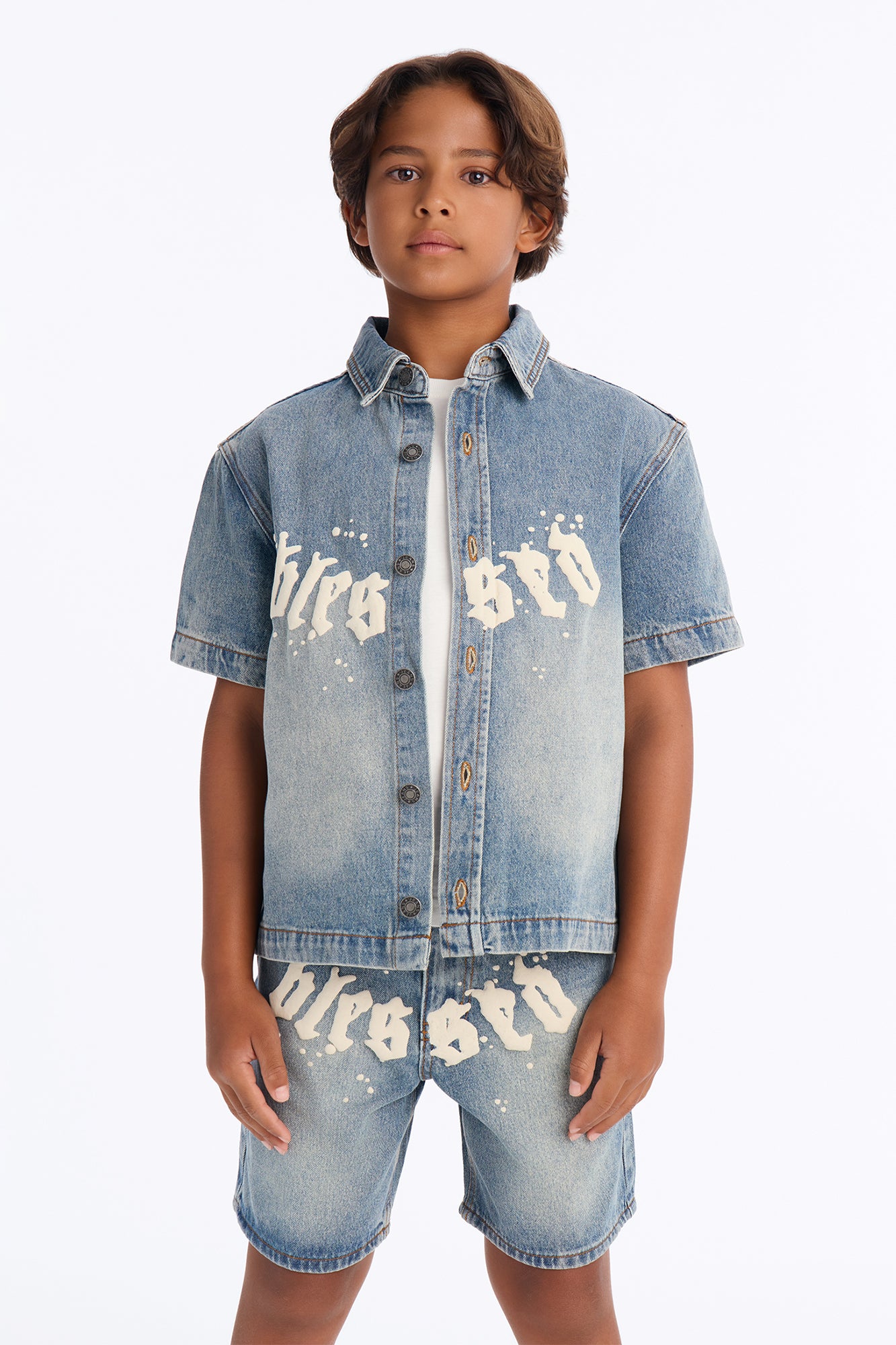 Mini Been Blessed Denim Button Up Shirt - Medium Blue Wash