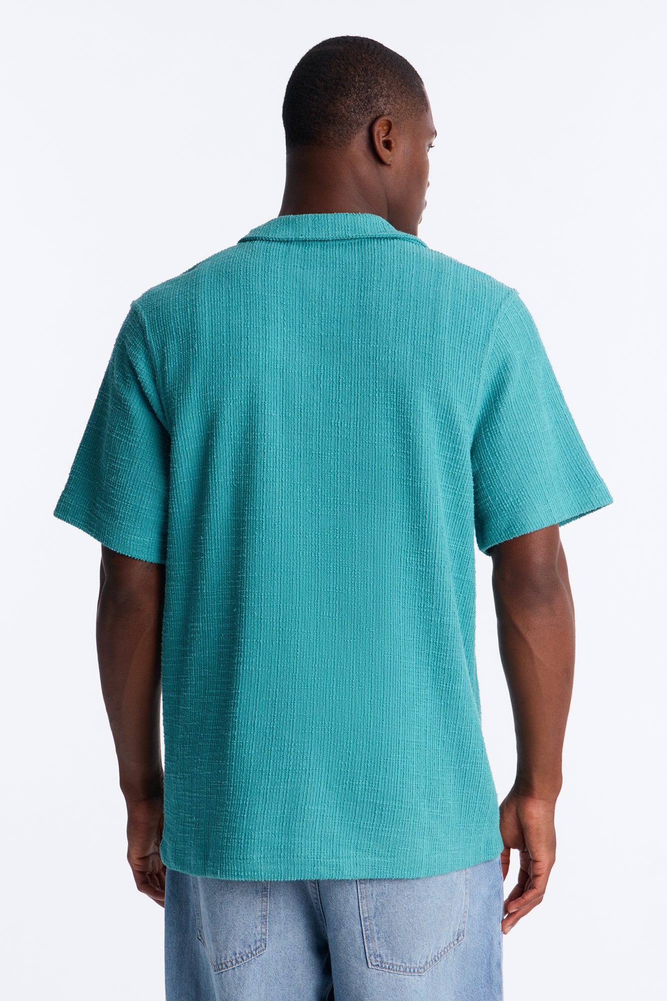 Dean Textured Short Sleeve Button Up Shirt - Teal