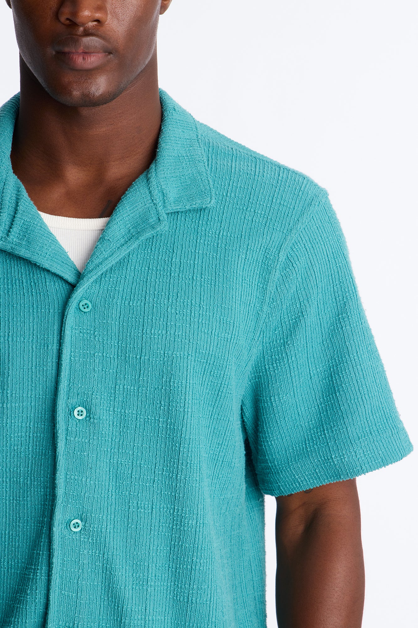 Dean Textured Short Sleeve Button Up Shirt - Teal
