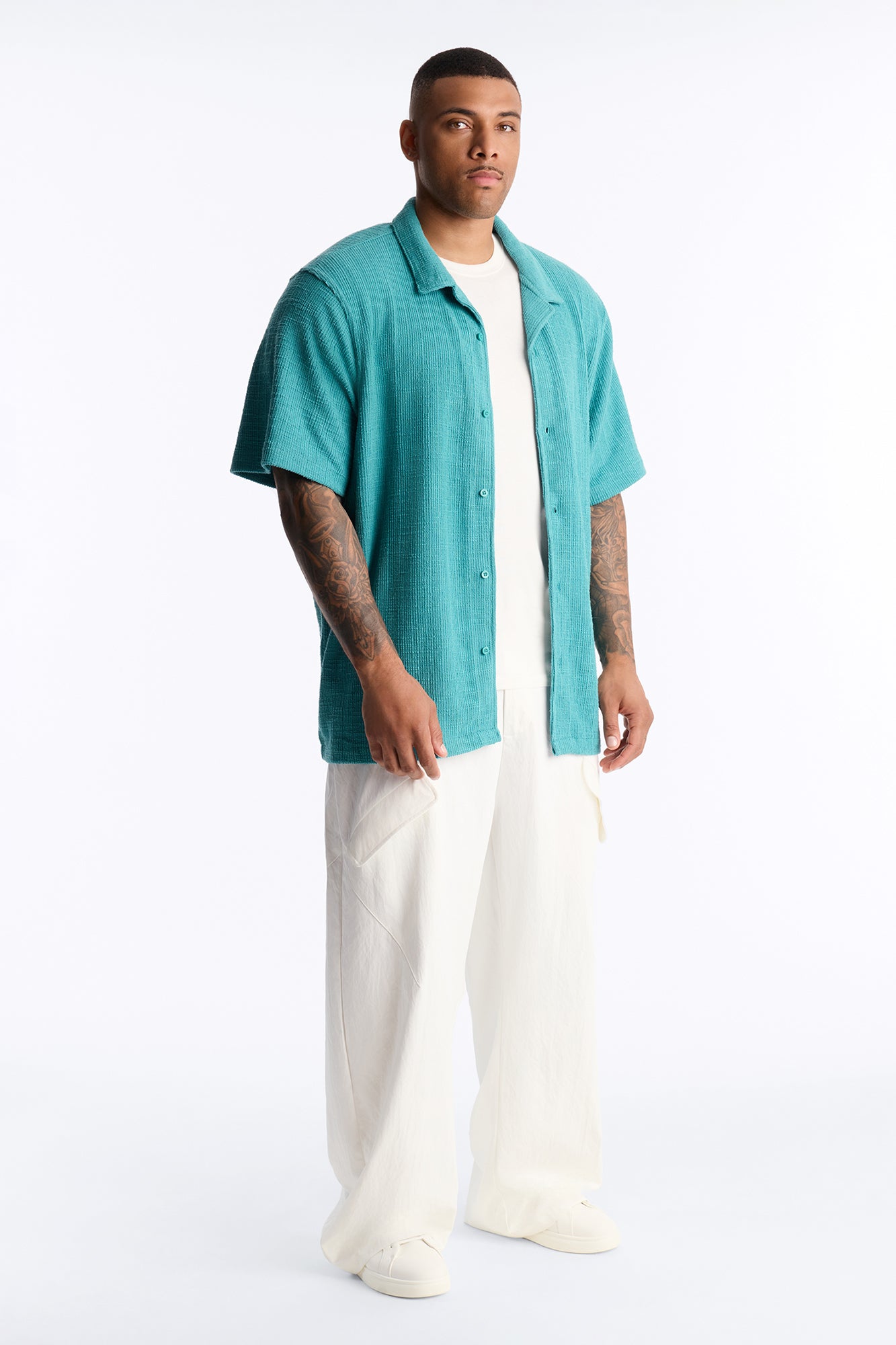 Dean Textured Short Sleeve Button Up Shirt - Teal