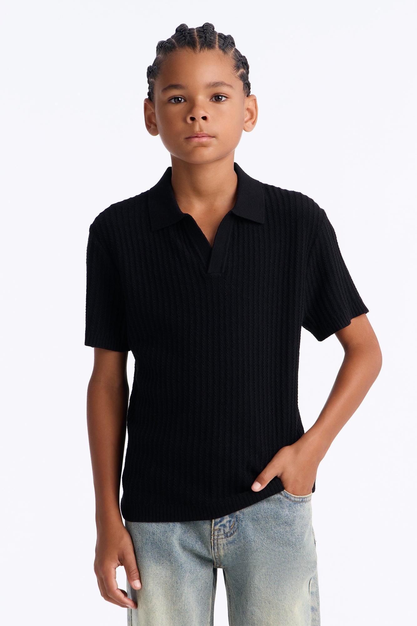 Mini Coastal Knit Short Sleeve Shirt - Black