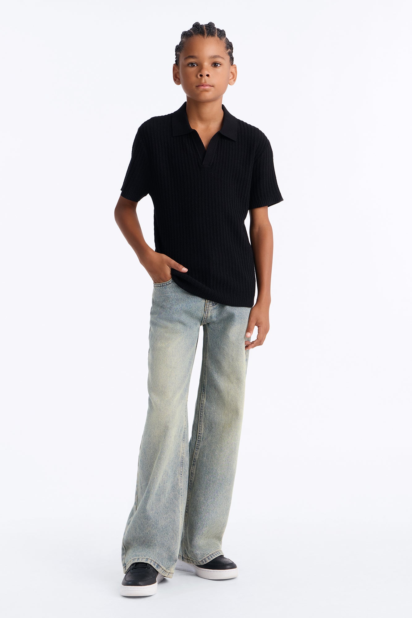 Mini Coastal Knit Short Sleeve Shirt - Black