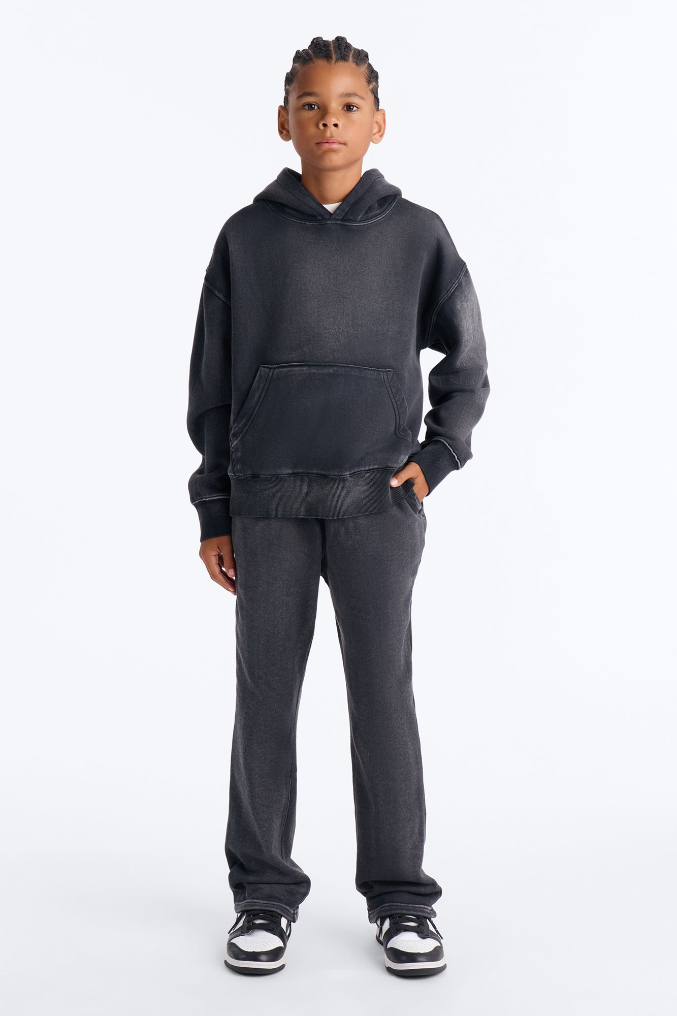 Mini Acid Wash Oversized Heavyweight Hoodie - Black