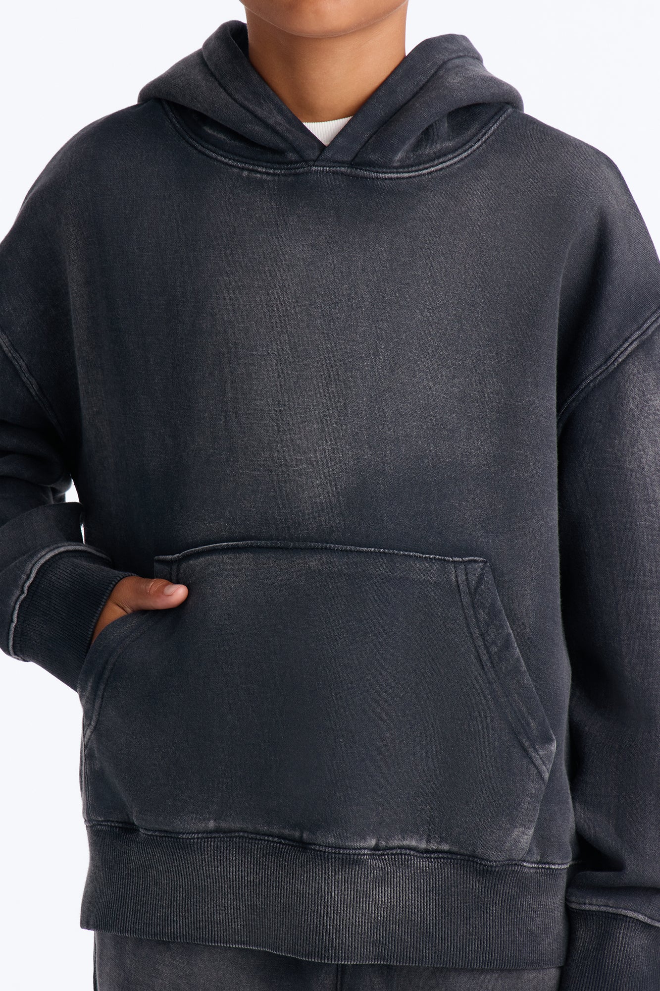 Mini Acid Wash Oversized Heavyweight Hoodie - Black