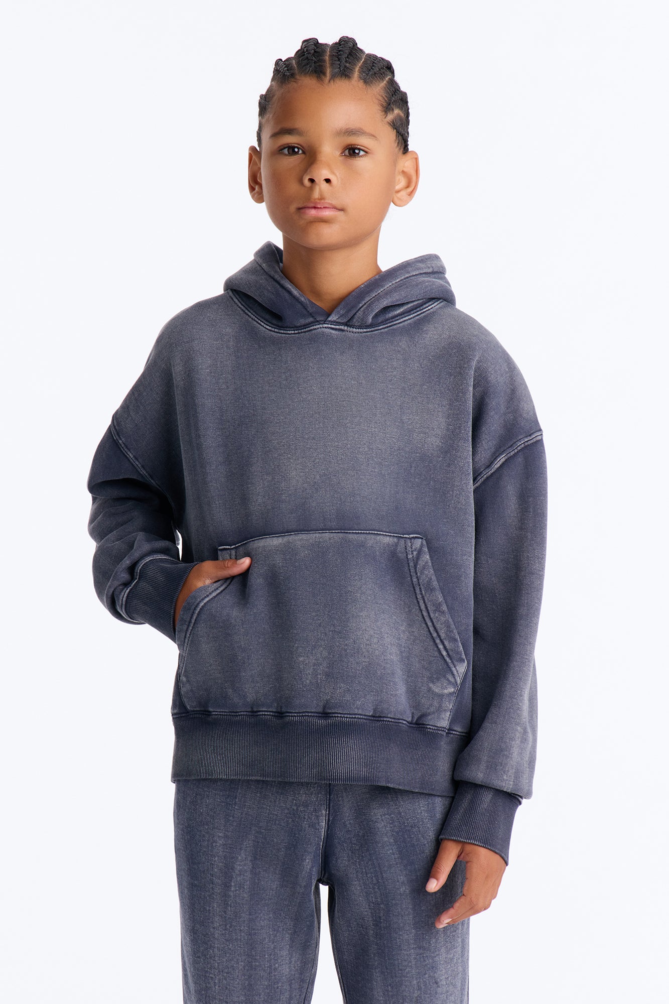 Mini Acid Wash Oversized Heavyweight Hoodie - Navy