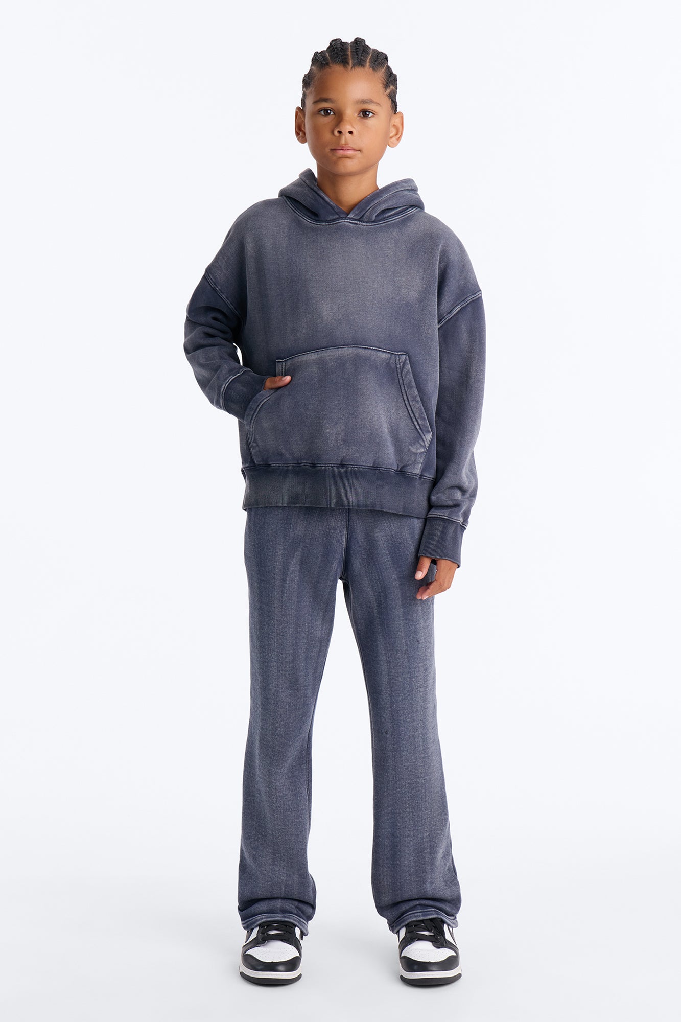 Mini Acid Wash Oversized Heavyweight Hoodie - Navy