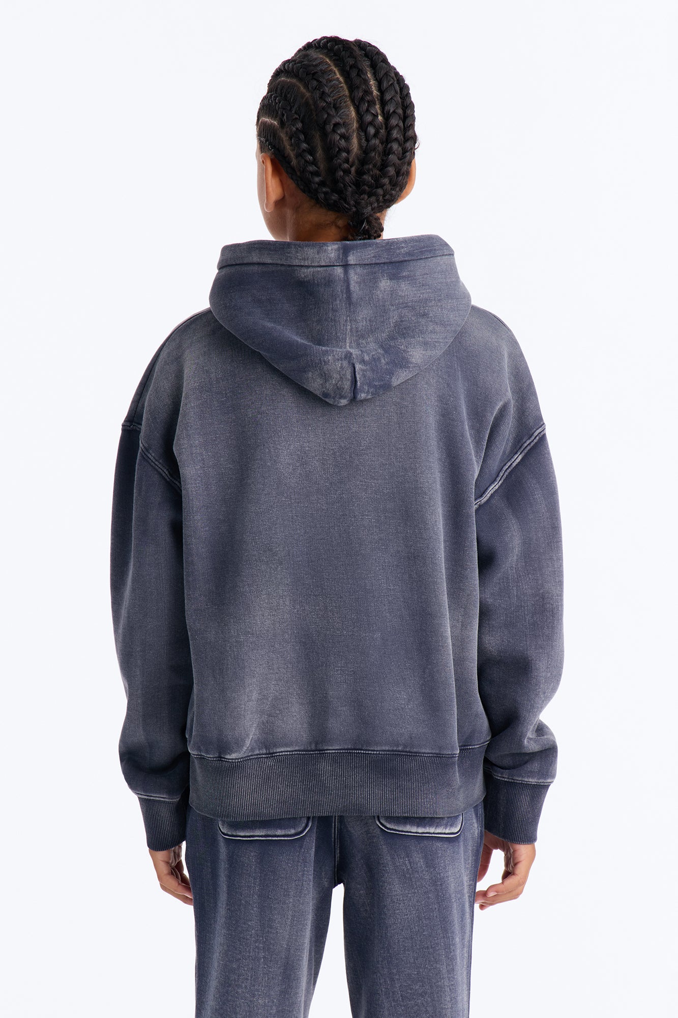 Mini Acid Wash Oversized Heavyweight Hoodie - Navy