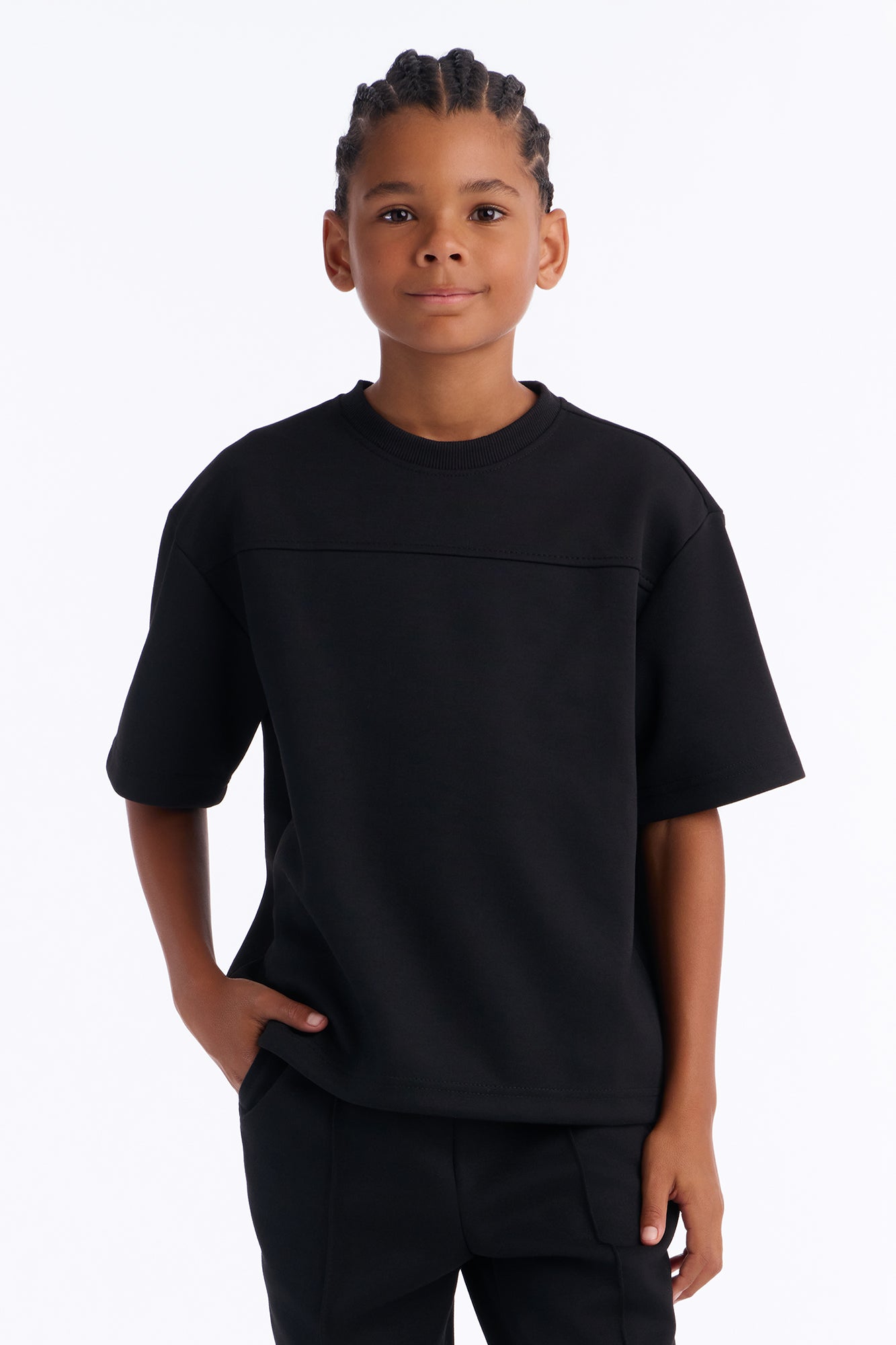Mini Structured Fleece Paneled Tee - Black