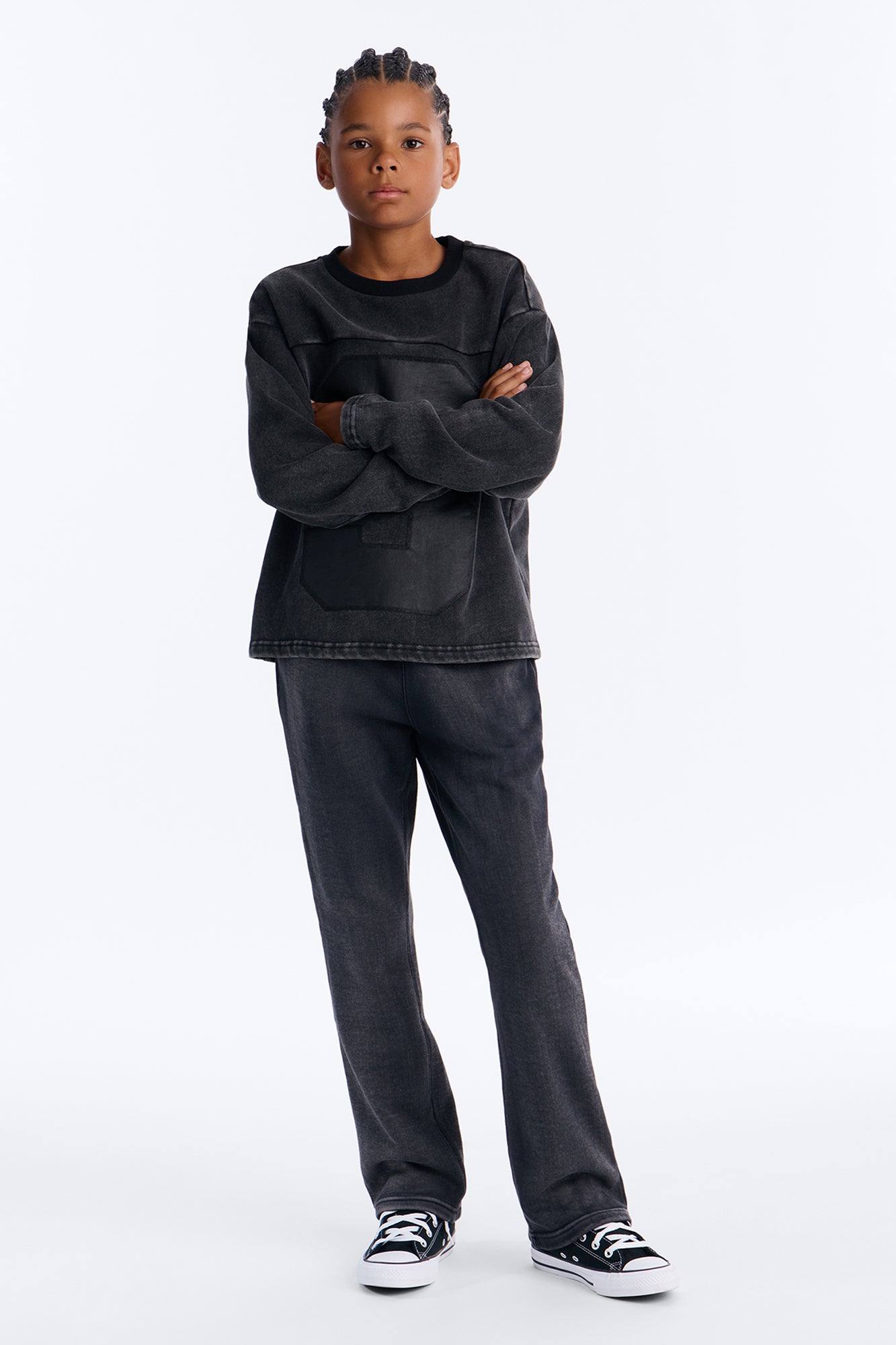 Mini Acid Wash Heavyweight Slim Flare Sweatpants - Black