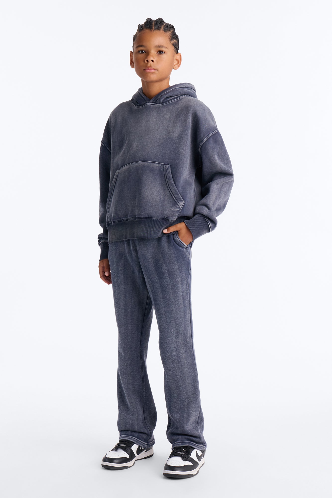 Mini Acid Wash Heavyweight Slim Flare Sweatpants - Navy