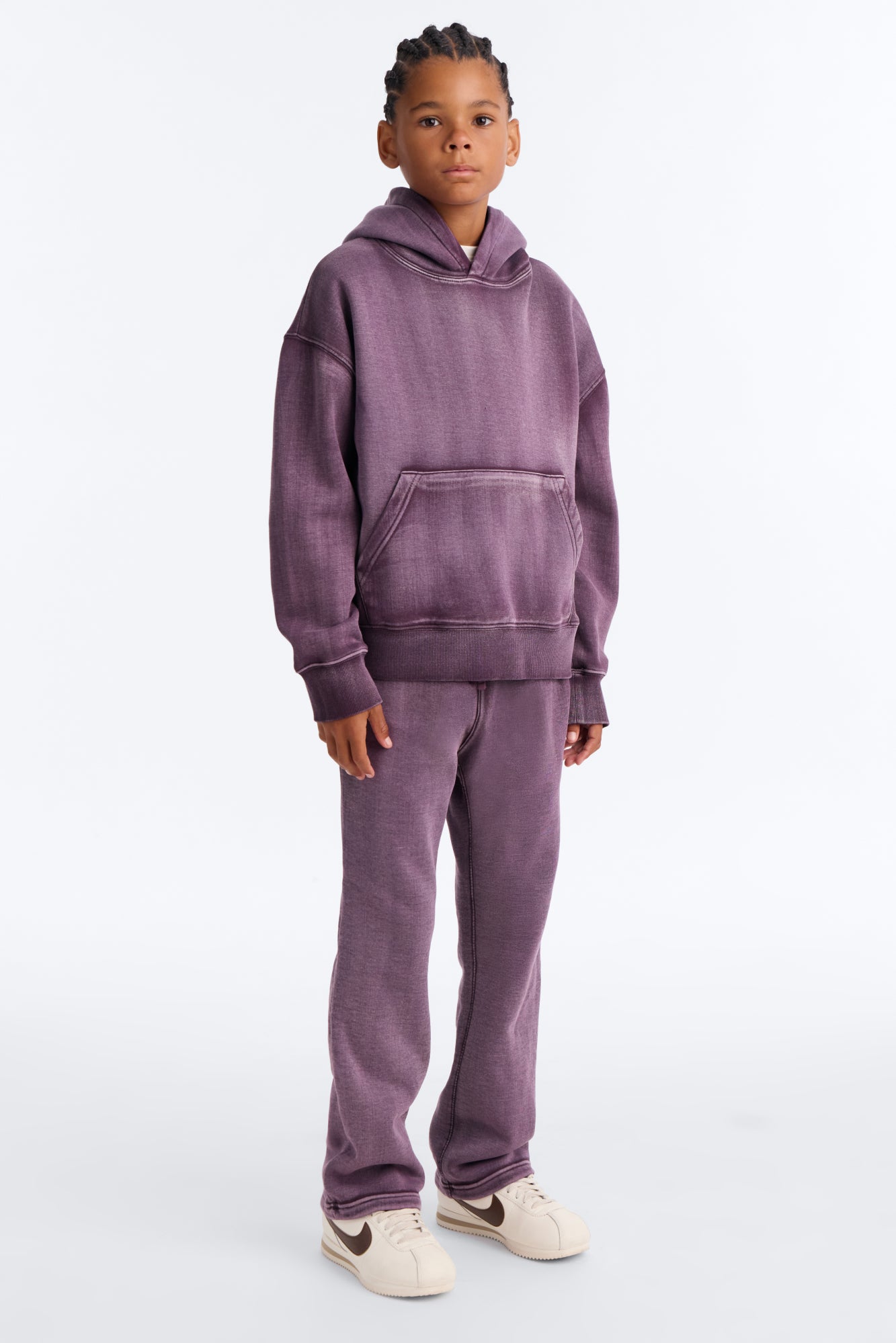 Mini Acid Wash Heavyweight Slim Flare Sweatpants - Purple