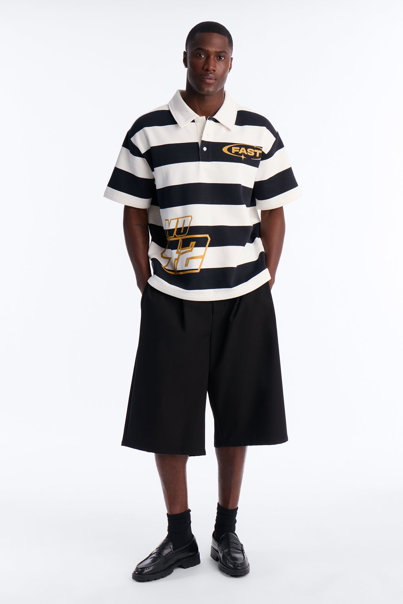 NO 42 Fast Stripe Fleece Polo - Black/combo
