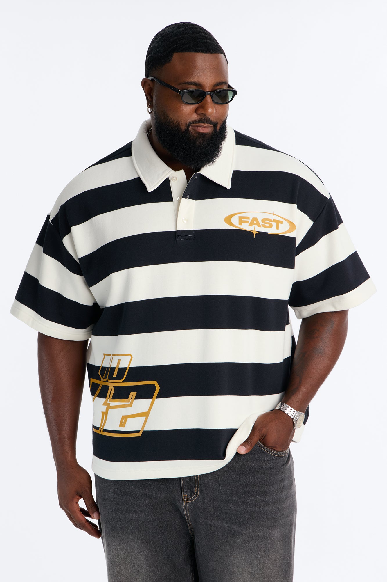 NO 42 Fast Stripe Fleece Polo - Black/combo