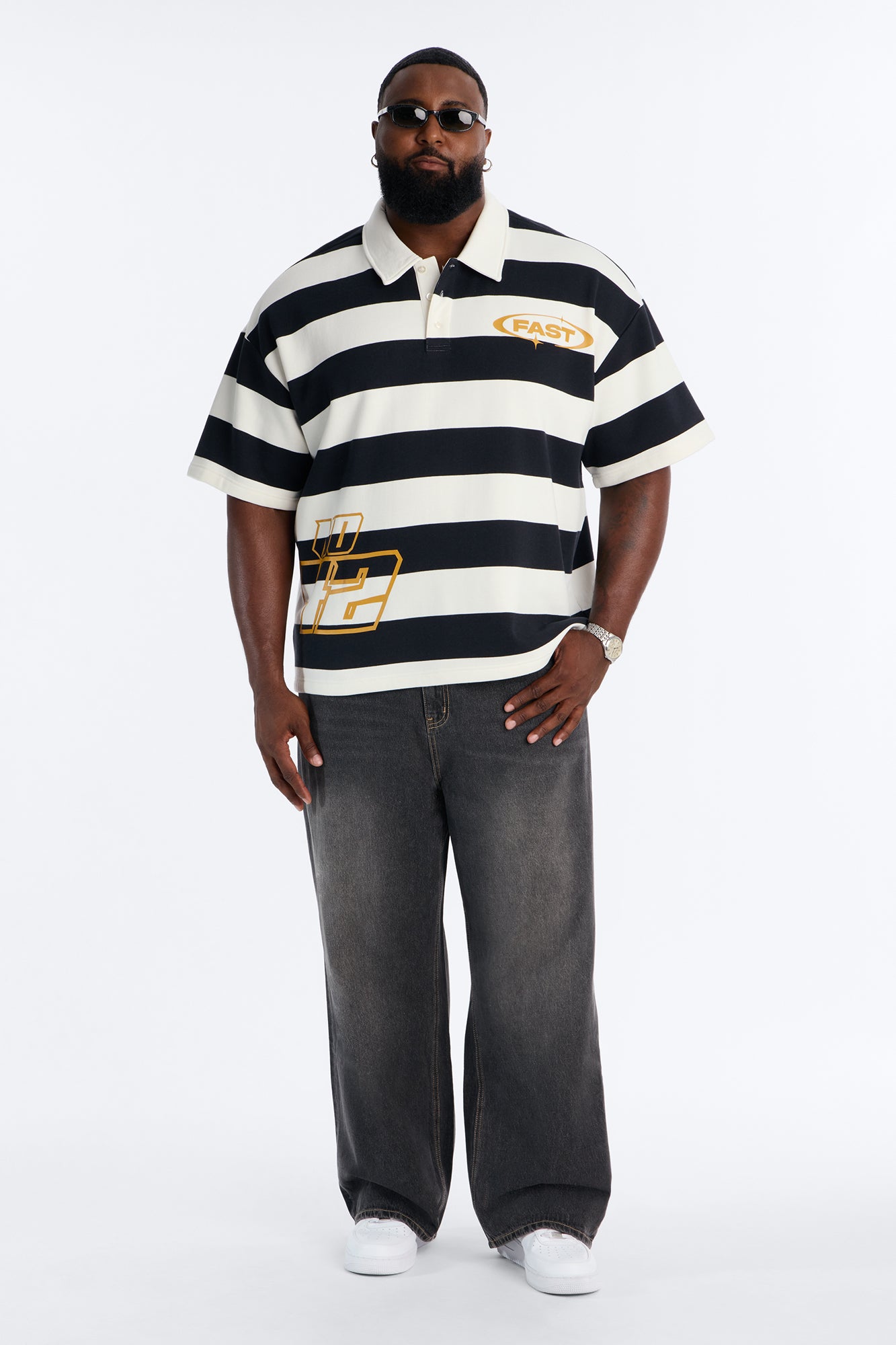 NO 42 Fast Stripe Fleece Polo - Black/combo