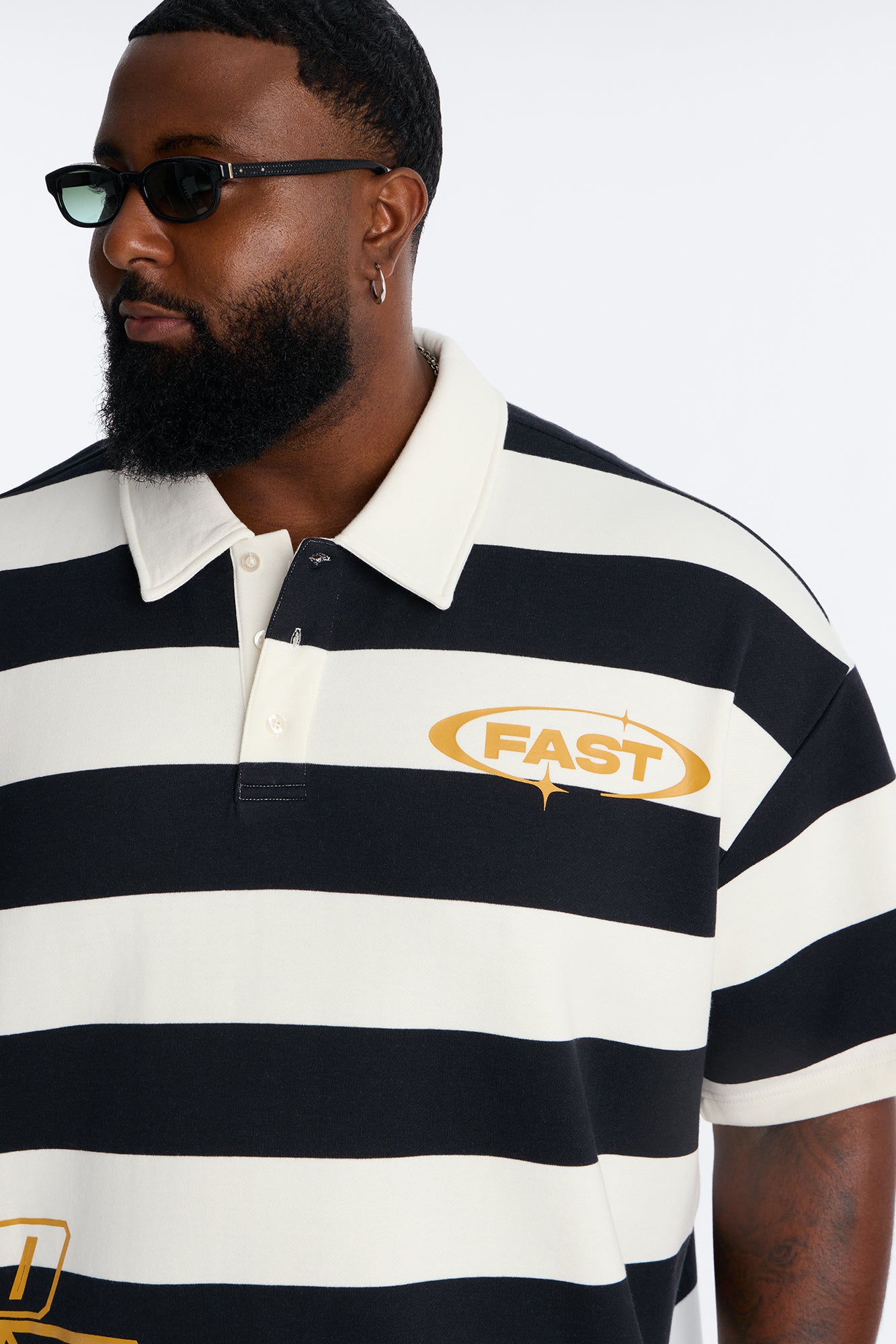 NO 42 Fast Stripe Fleece Polo - Black/combo