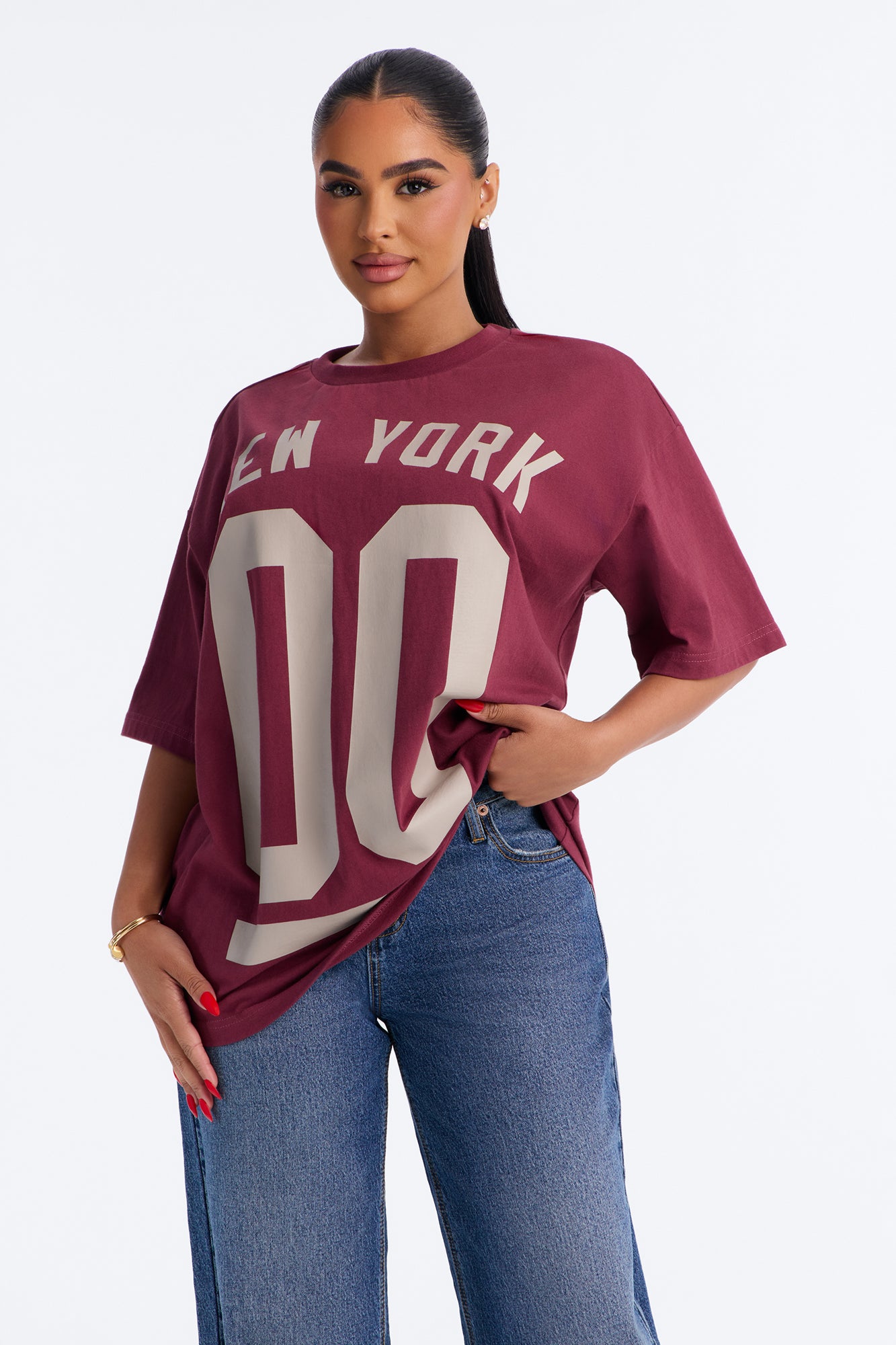 New York Staple Boxy Mock Tee - Burgundy