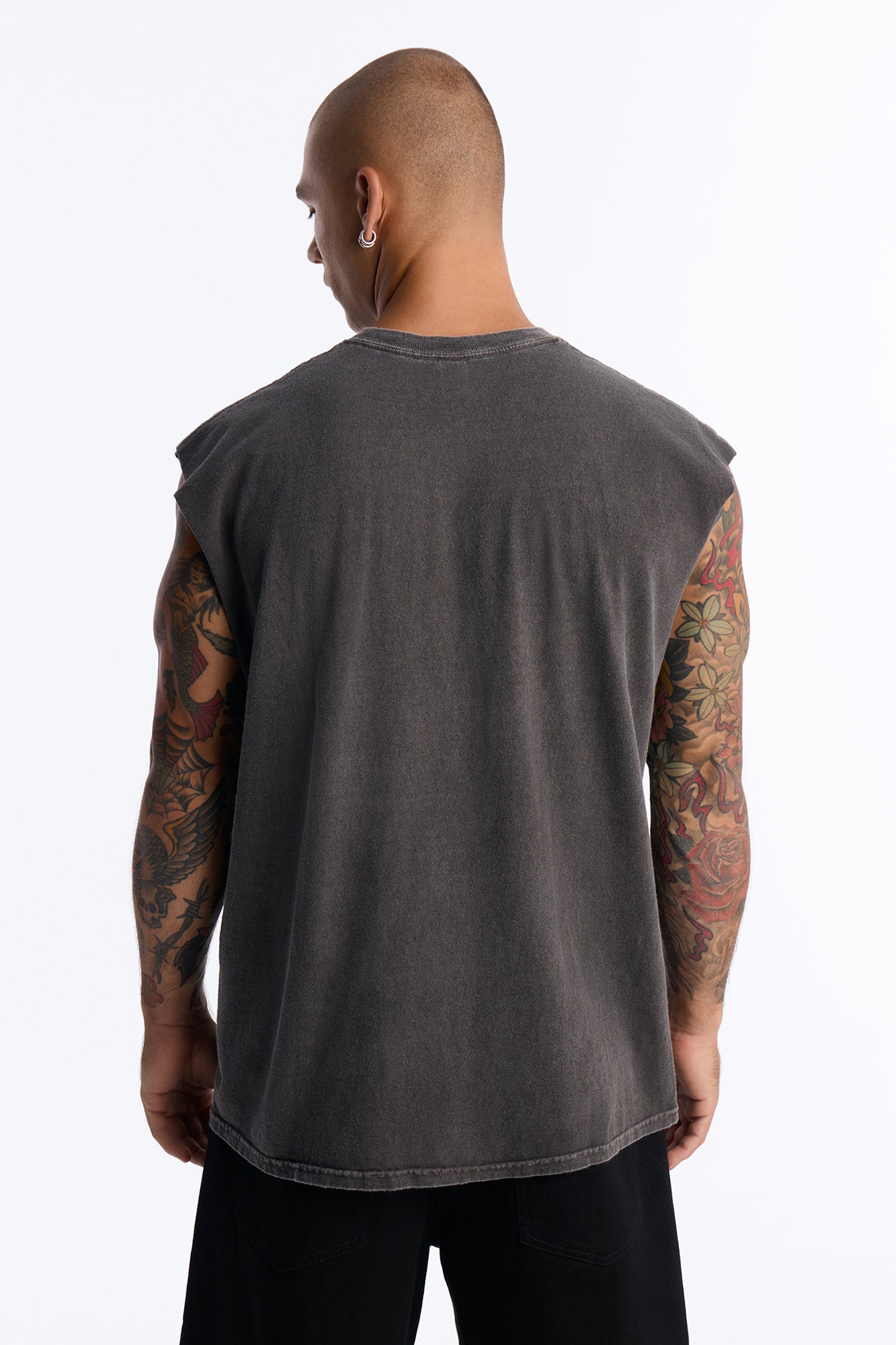 Ruthless Saint Vintage Oversized Muscle Tee - Charcoal