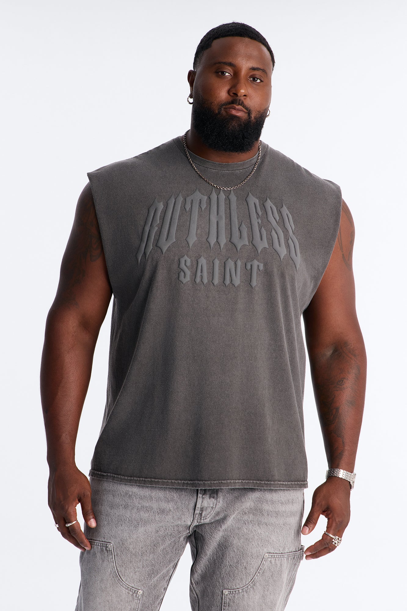 Ruthless Saint Vintage Oversized Muscle Tee - Charcoal