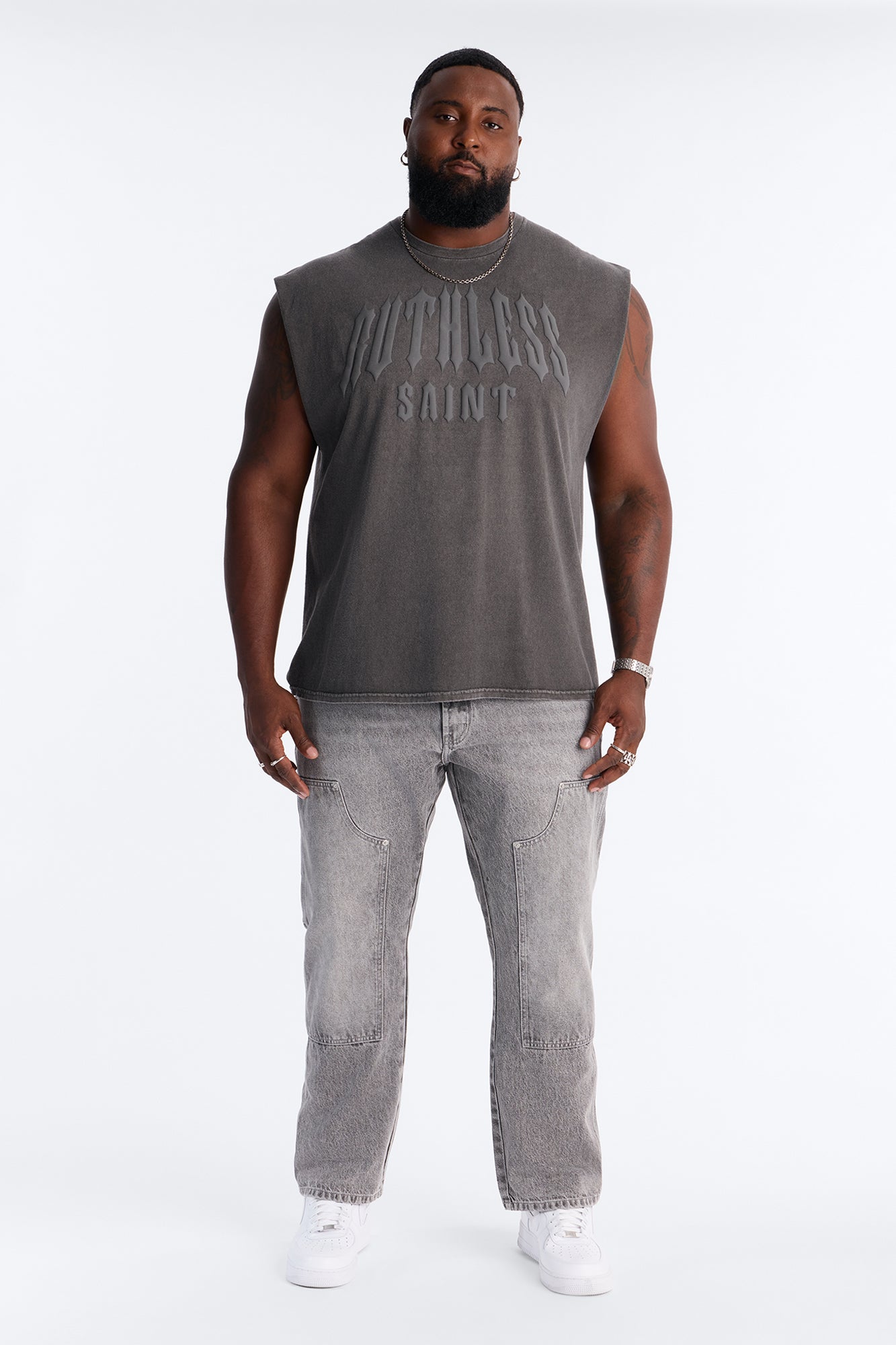 Ruthless Saint Vintage Oversized Muscle Tee - Charcoal