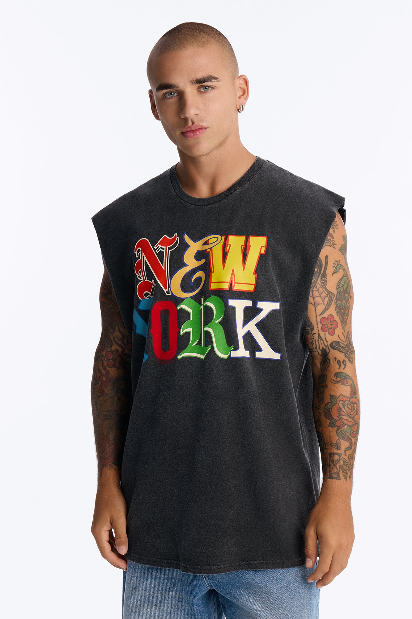 New York Vintage Oversized Muscle Tee - Black