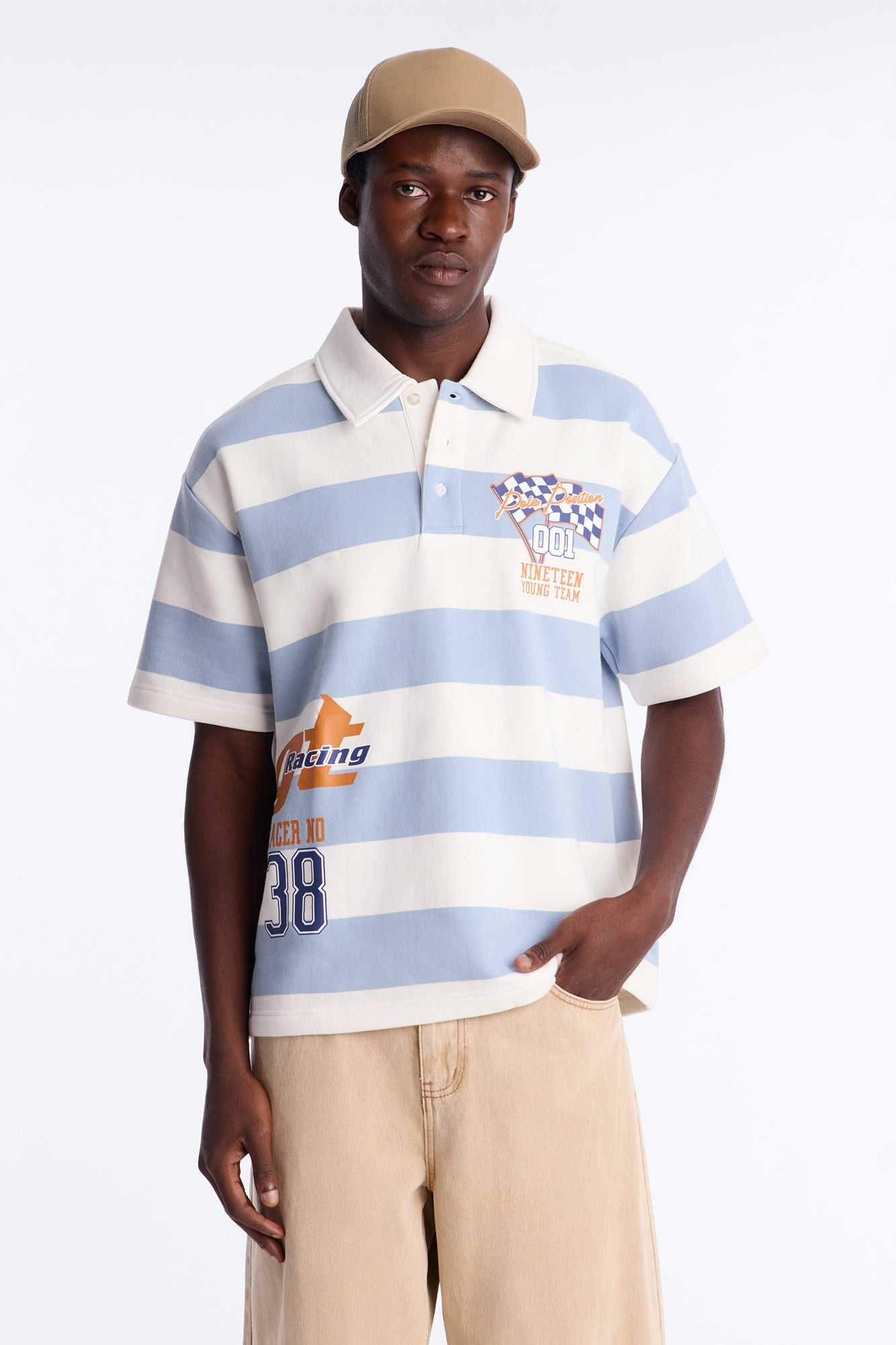 Racer 38 Stripe Fleece Polo - Blue/combo