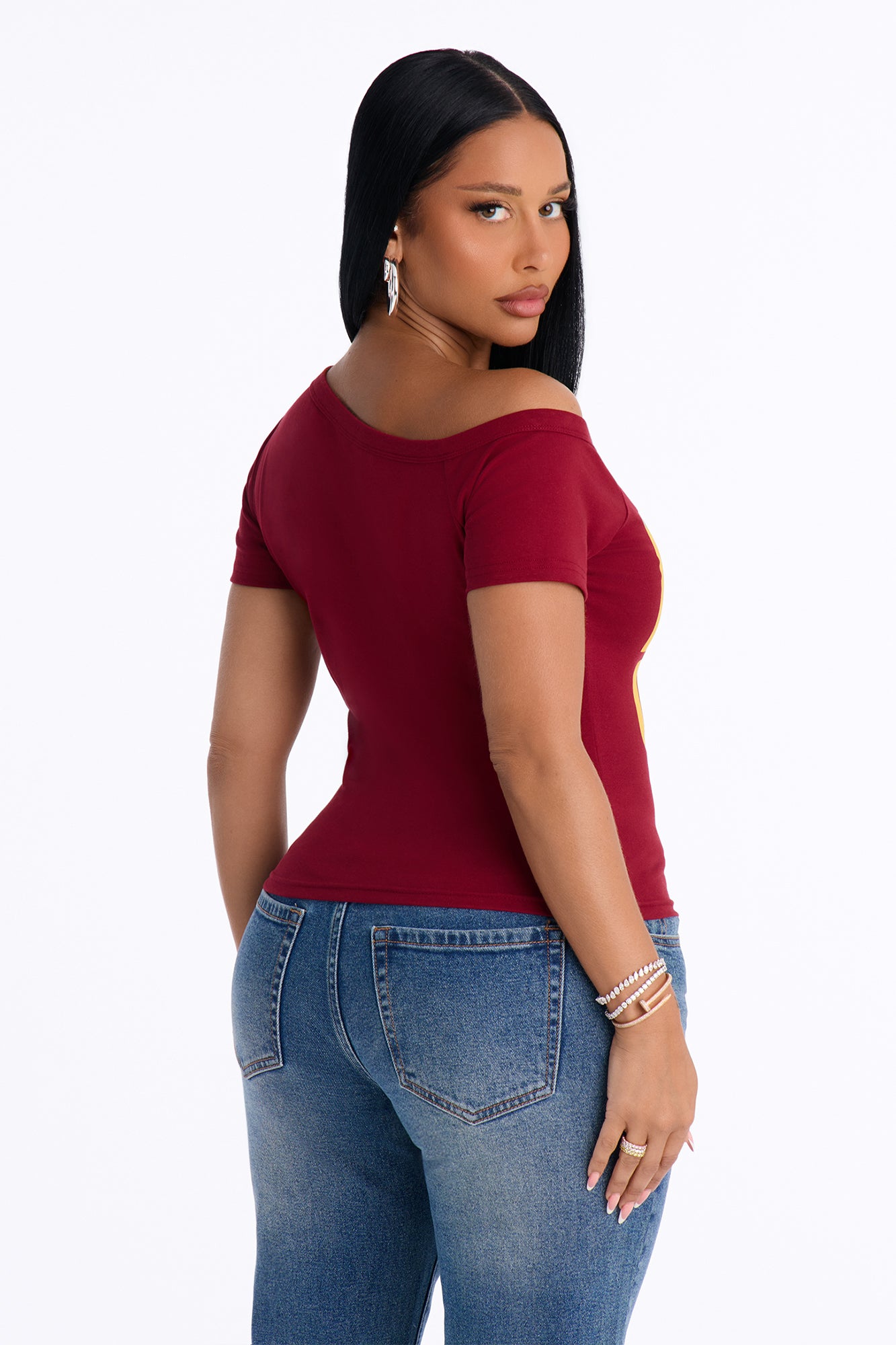 Ride Or Die Off Shoulder Top - Burgundy