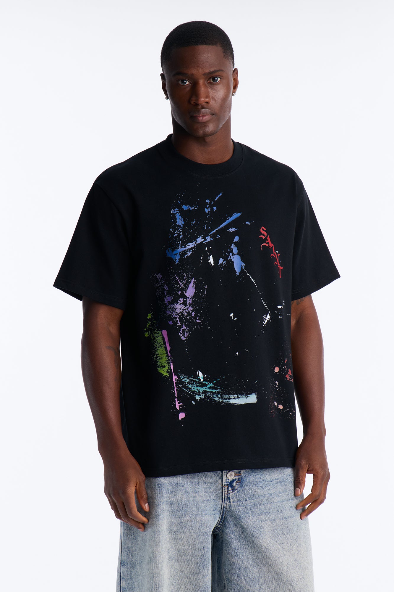 Saints Splatter Extra Heavyweight Oversized Short Sleeve Tee - Black