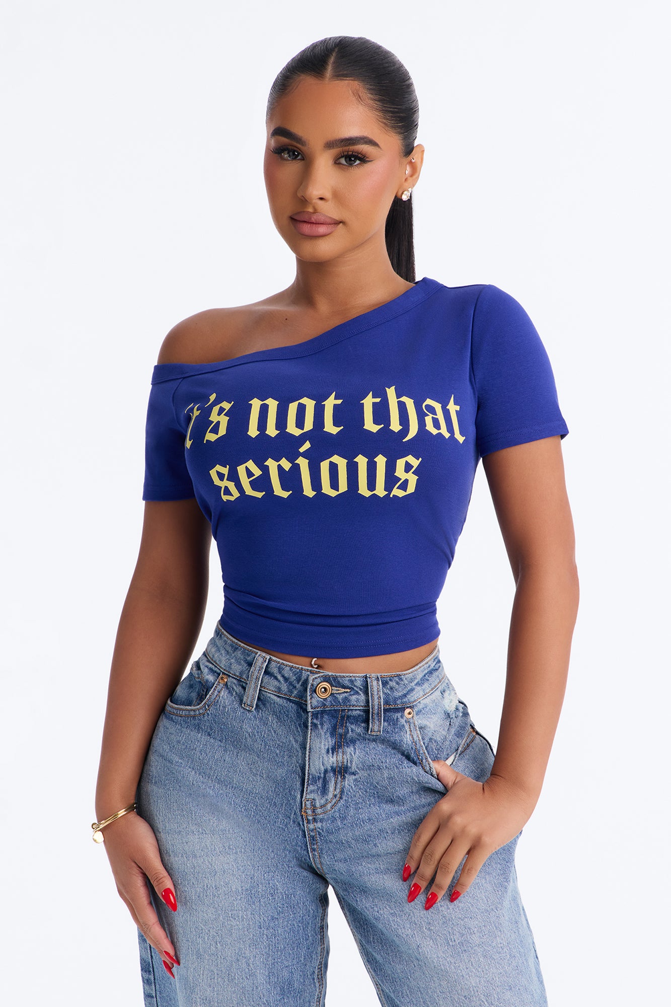 It's Not That Serious Off Shoulder Top - Navy