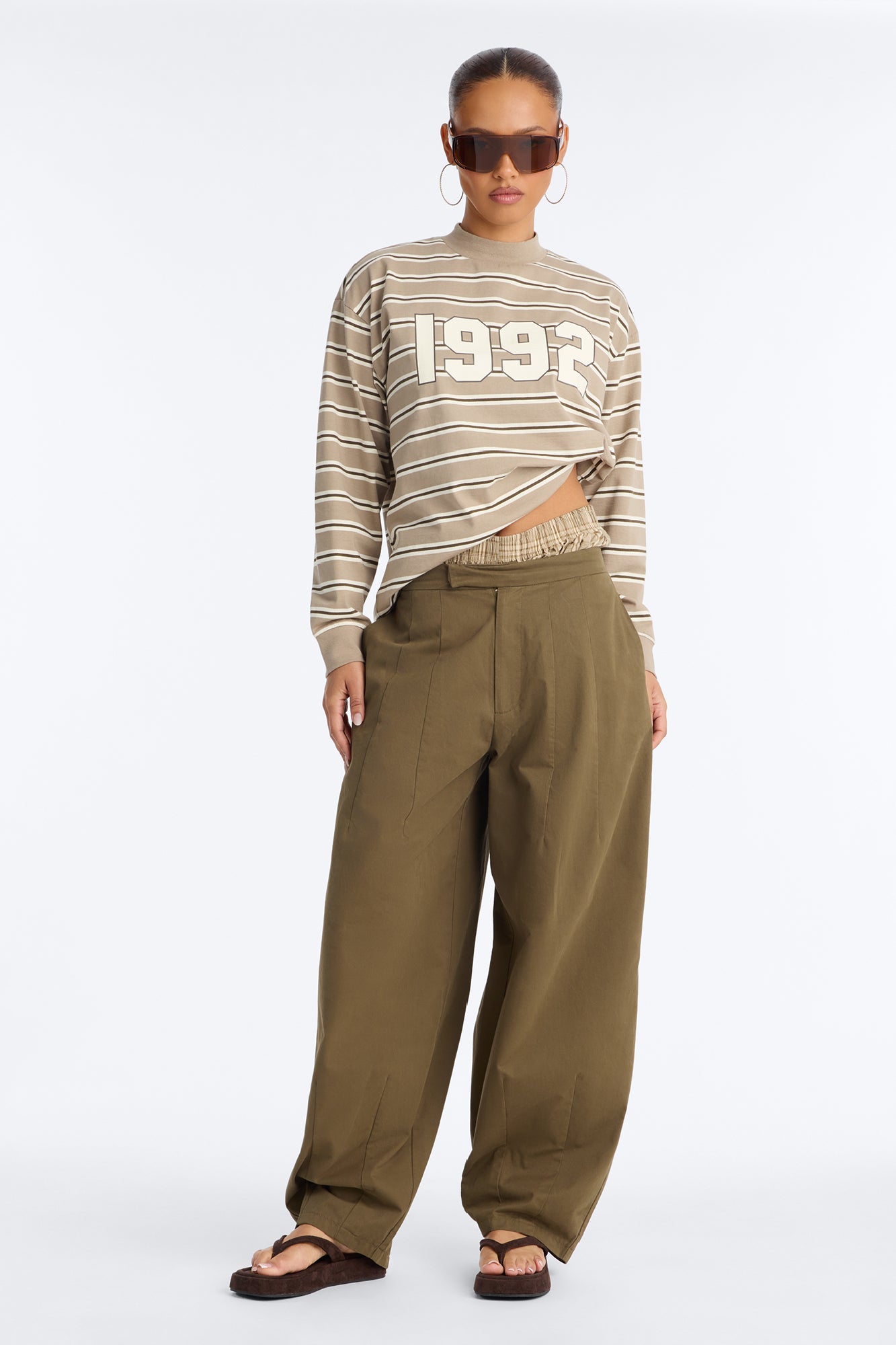 90's Vibe Striped Mock Neck Tee - Sand