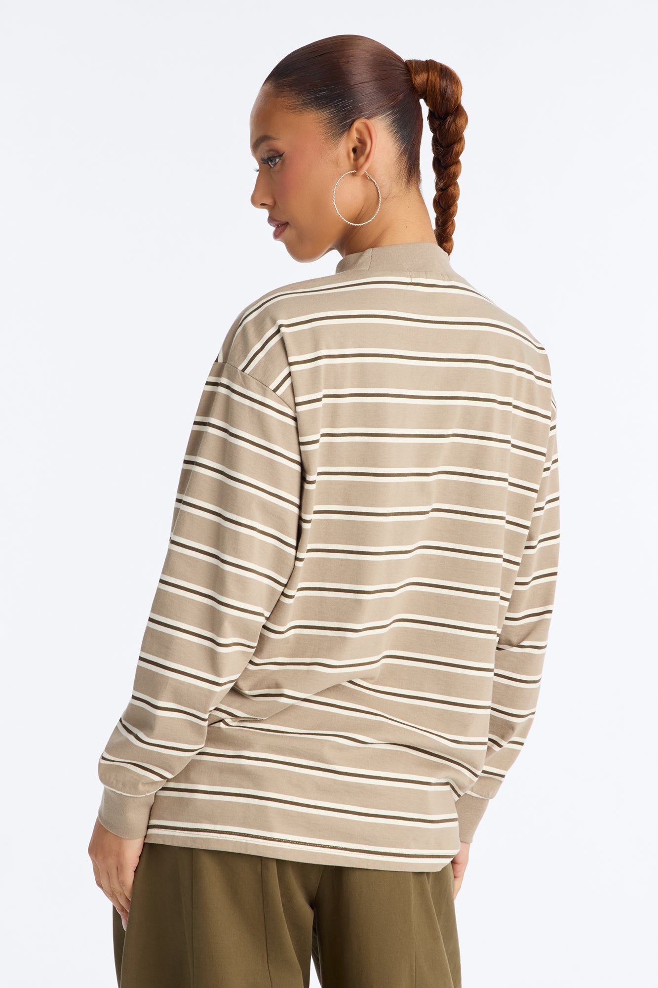 90's Vibe Striped Mock Neck Tee - Sand