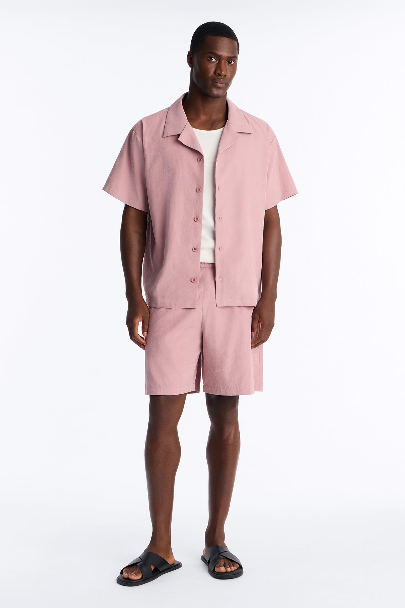 Neo Faux Suede Relaxed Cuban Collar Shirt - Mauve