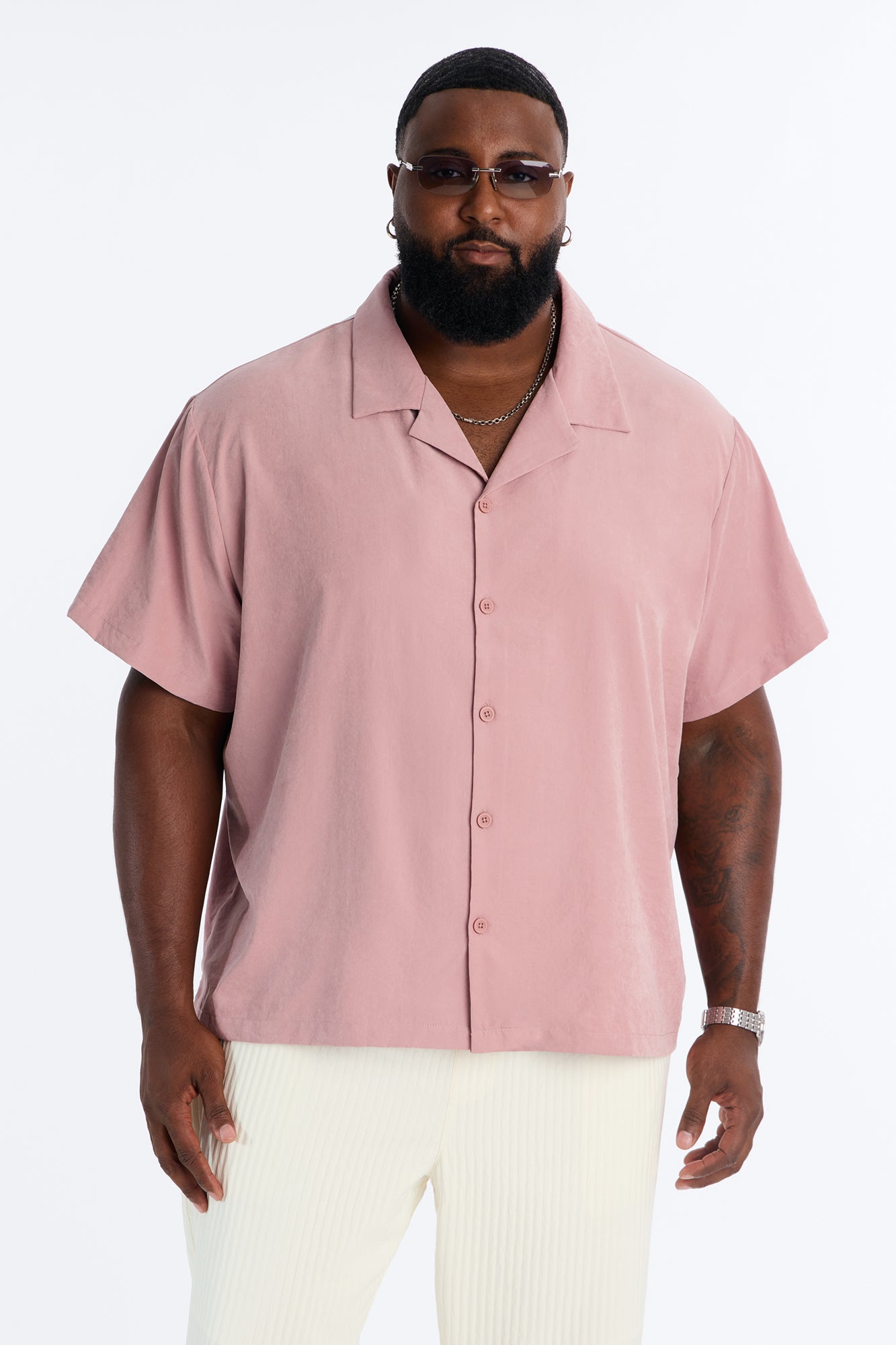 Neo Faux Suede Relaxed Cuban Collar Shirt - Mauve