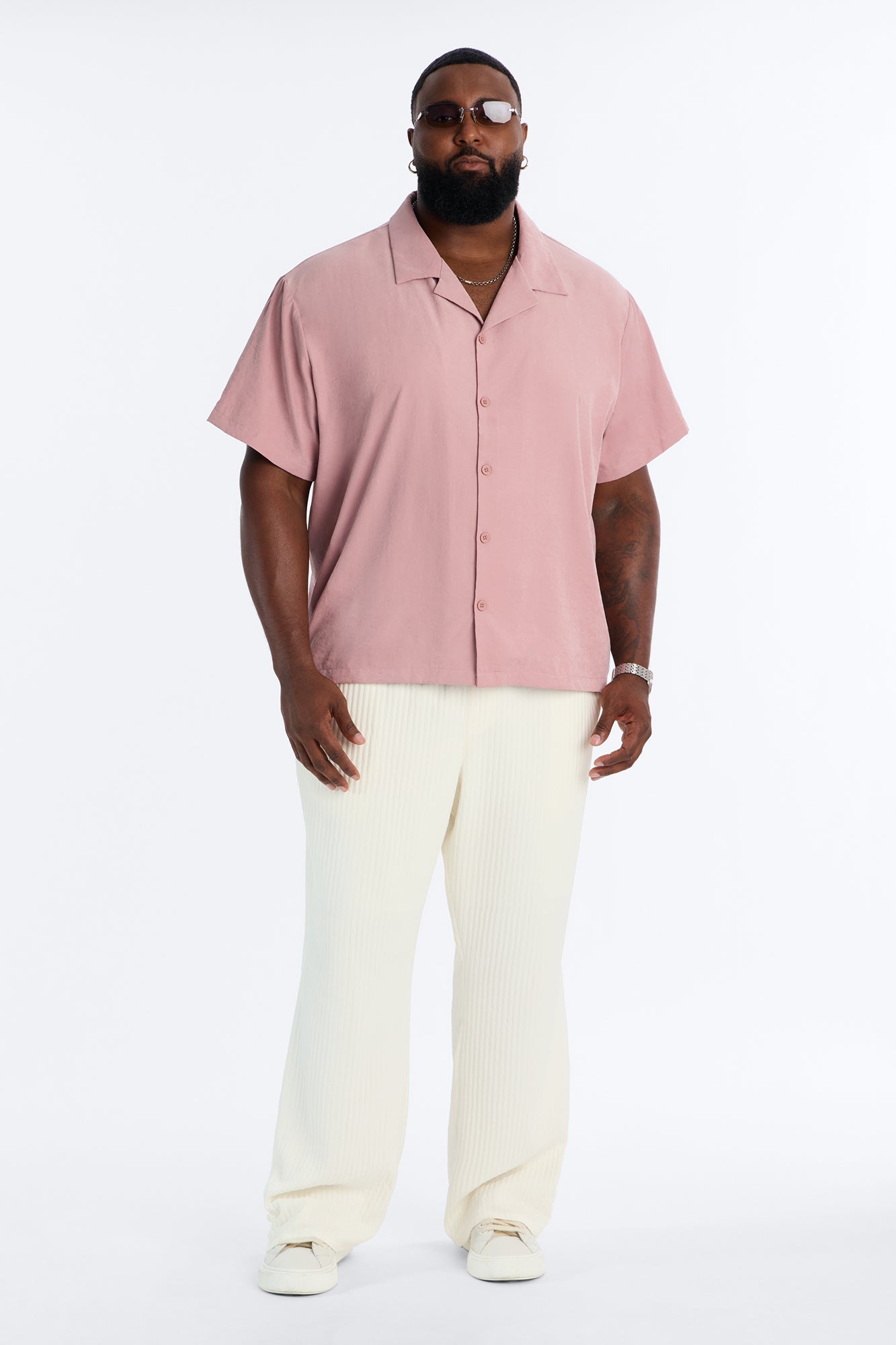 Neo Faux Suede Relaxed Cuban Collar Shirt - Mauve