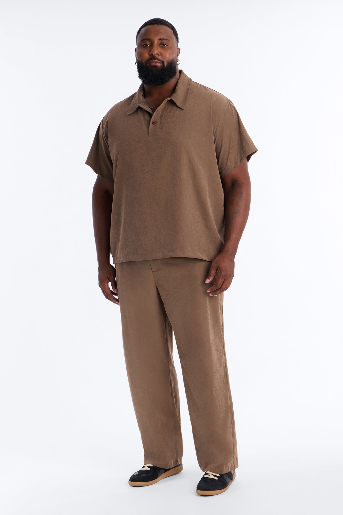 Neo Faux Suede Straight Leg Trouser - Brown
