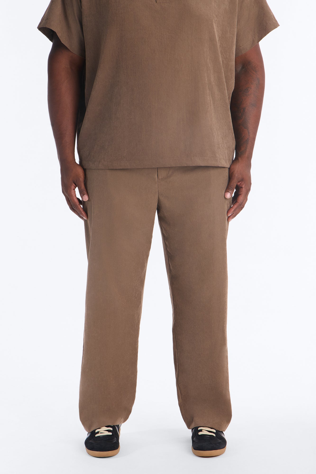 Neo Faux Suede Straight Leg Trouser - Brown