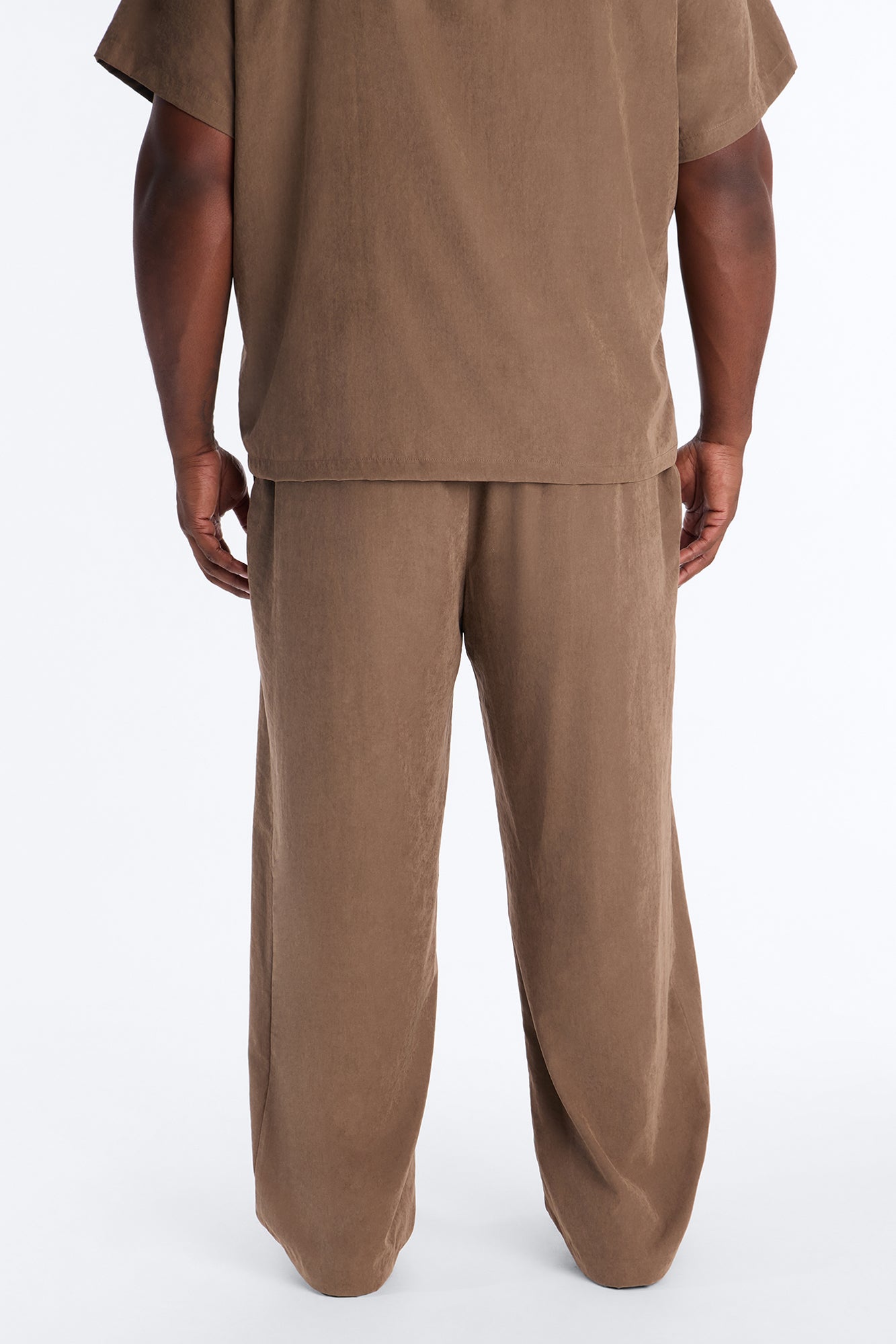Neo Faux Suede Straight Leg Trouser - Brown