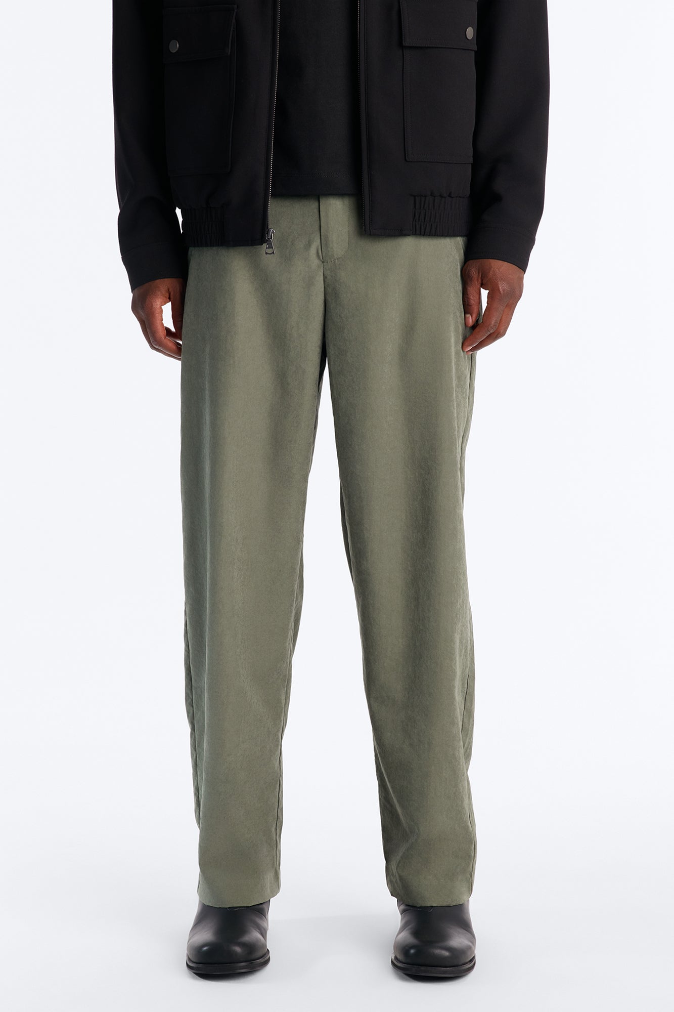 Neo Faux Suede Straight Leg Trouser - Olive