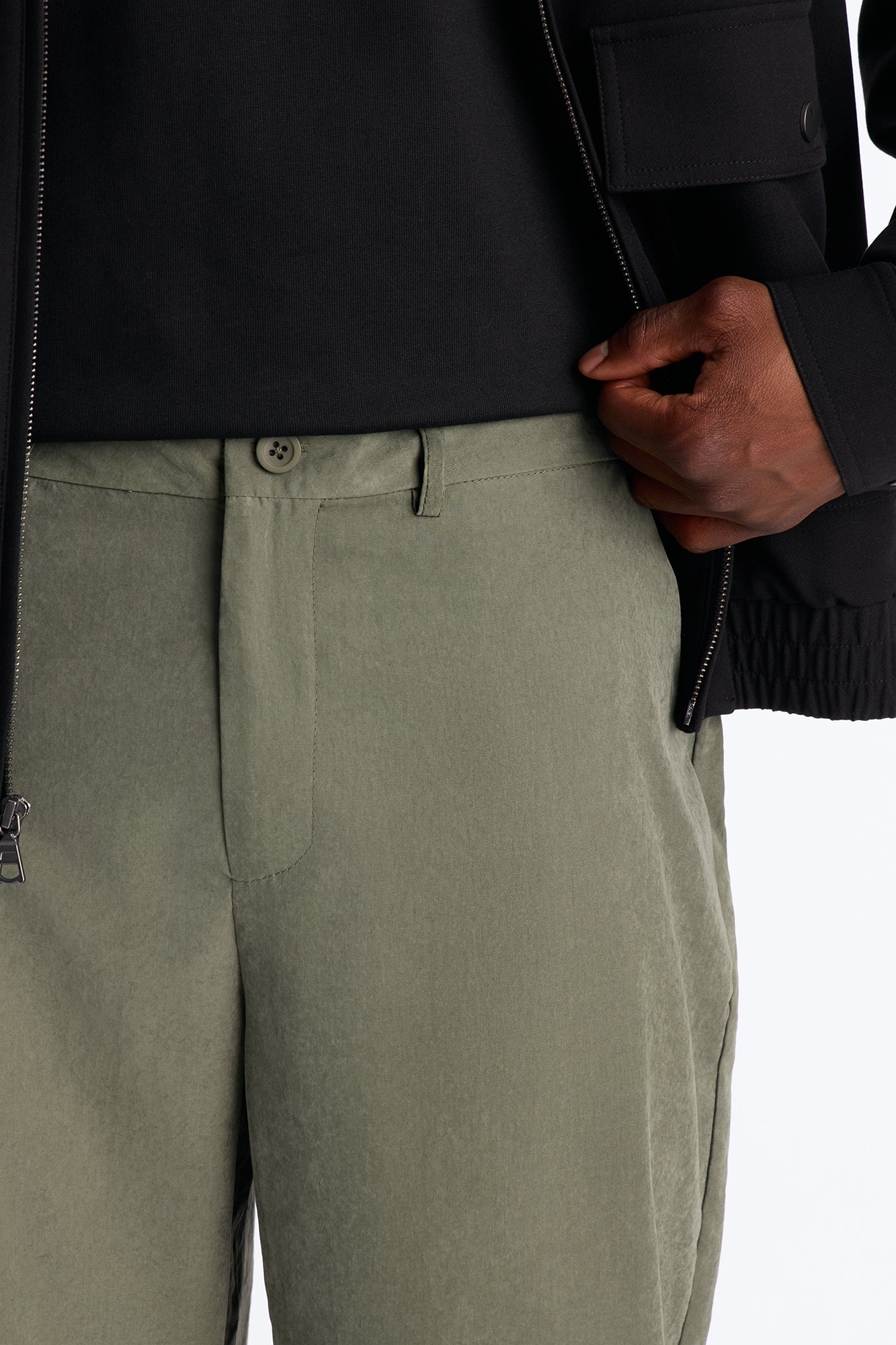 Neo Faux Suede Straight Leg Trouser - Olive