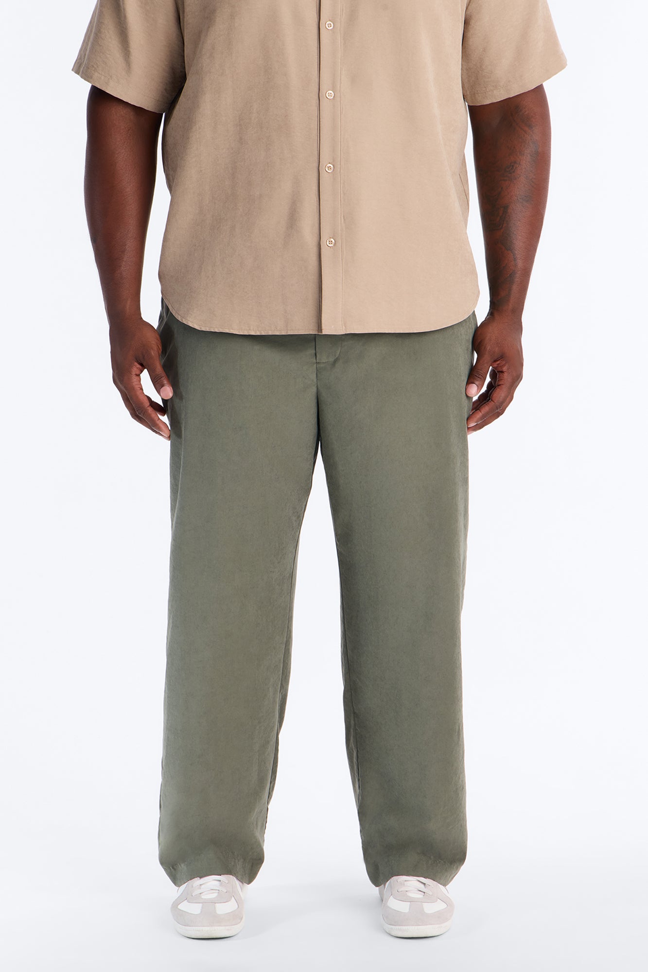 Neo Faux Suede Straight Leg Trouser - Olive