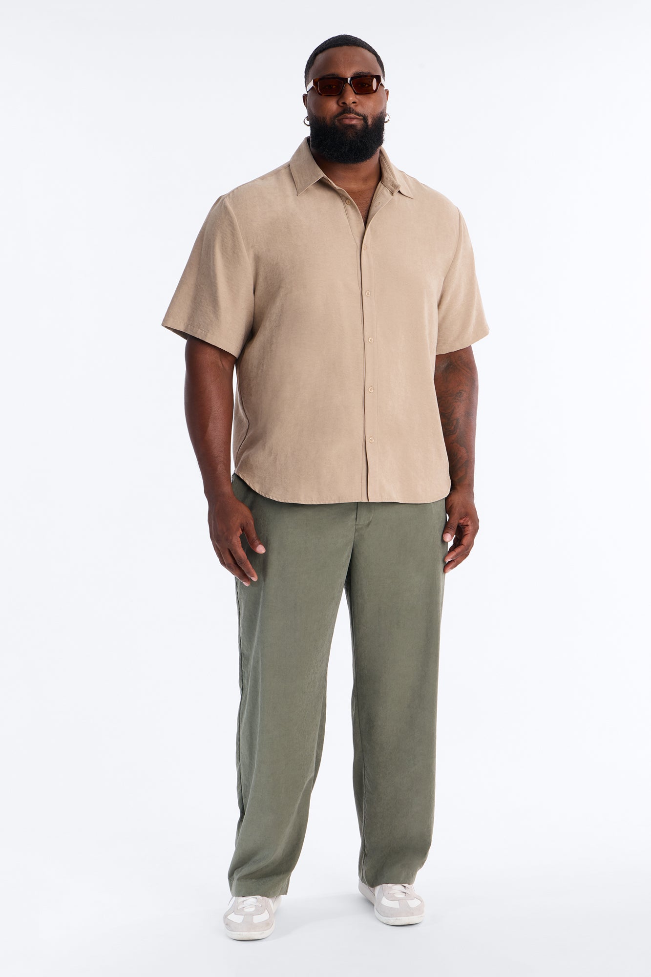 Neo Faux Suede Straight Leg Trouser - Olive