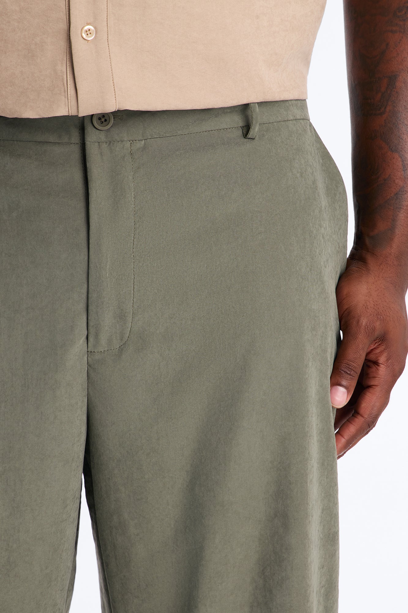 Neo Faux Suede Straight Leg Trouser - Olive