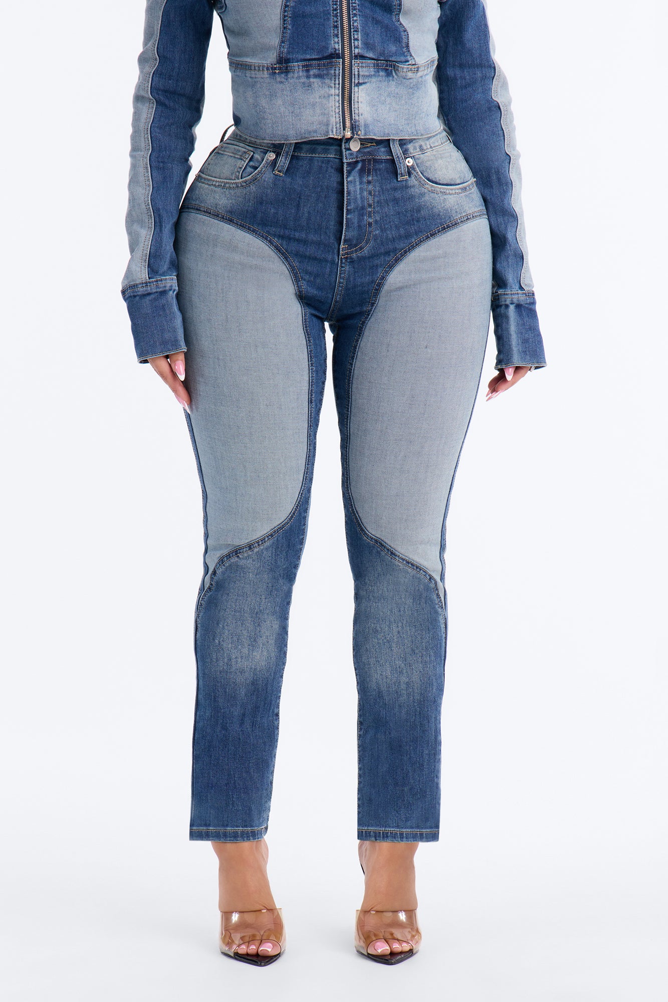Tall Coronado Two Tone Moto Skinny Jeans - Medium Wash