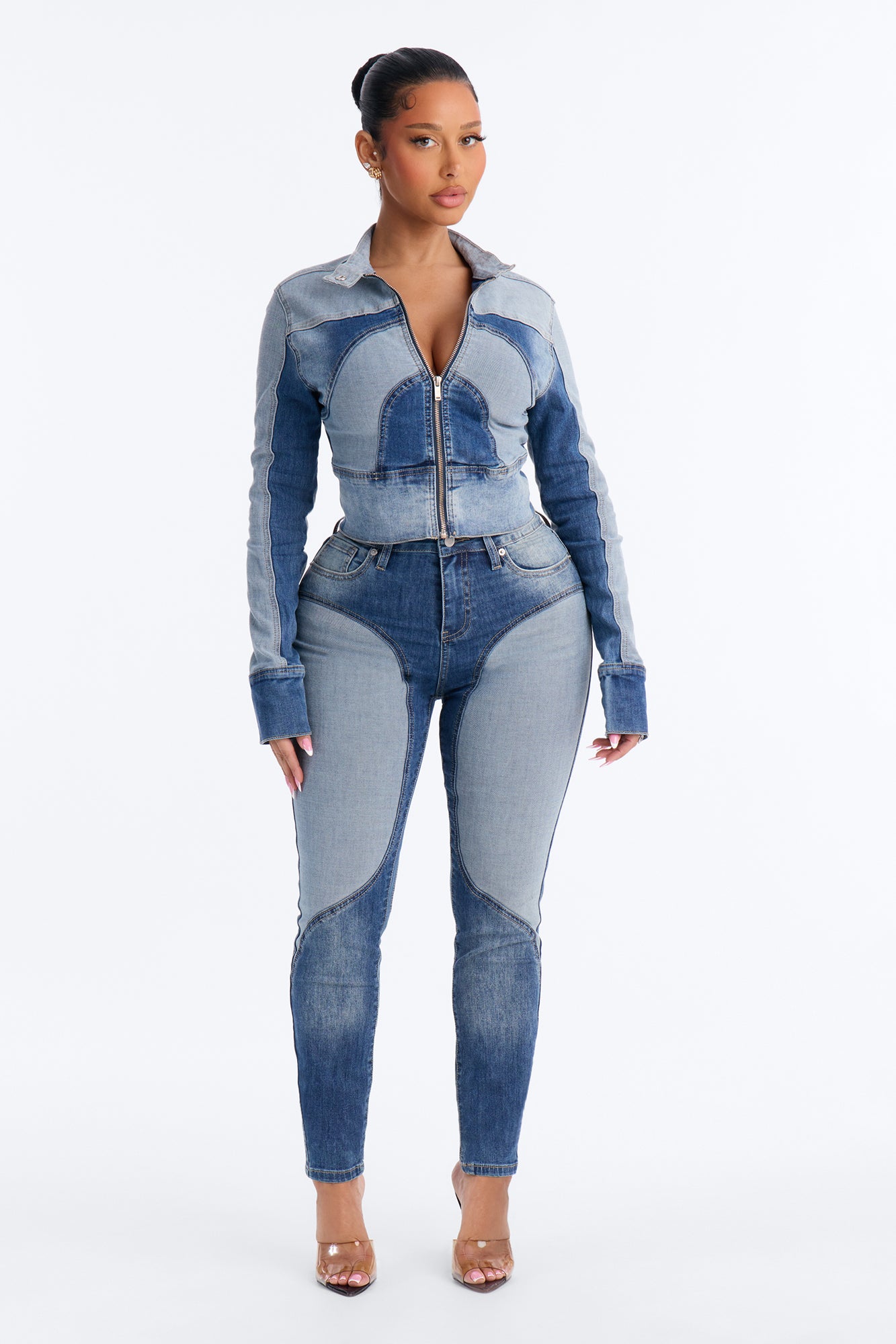 Tall Coronado Two Tone Moto Skinny Jeans - Medium Wash