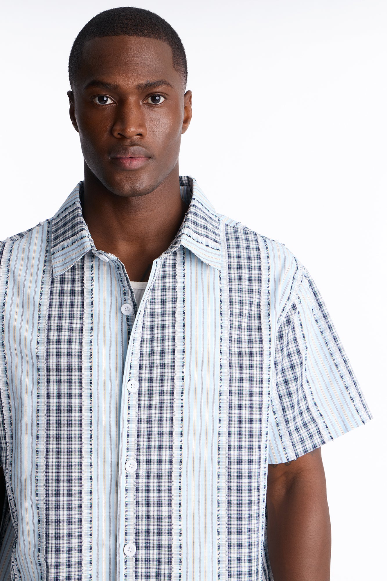 Plaid Dual Toned Button Up Shirt - Blue/combo