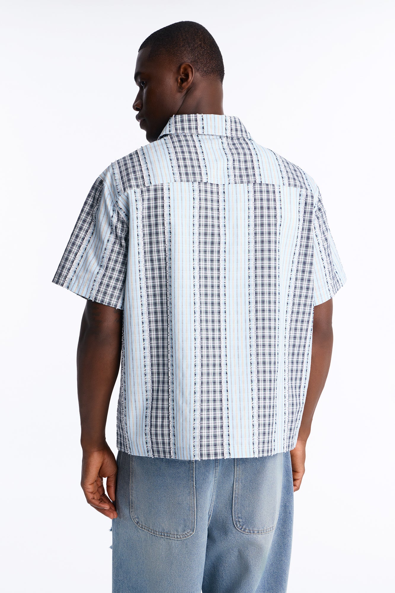 Plaid Dual Toned Button Up Shirt - Blue/combo