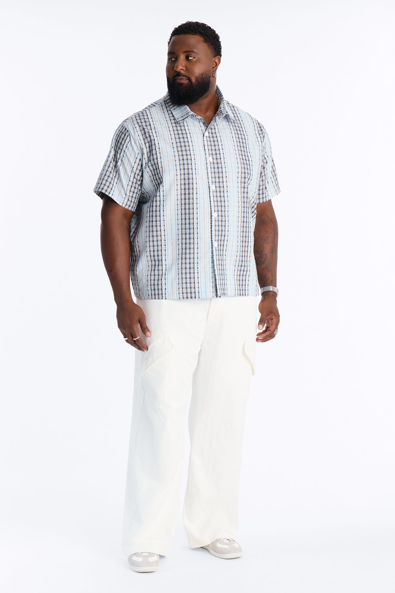 Plaid Dual Toned Button Up Shirt - Blue/combo