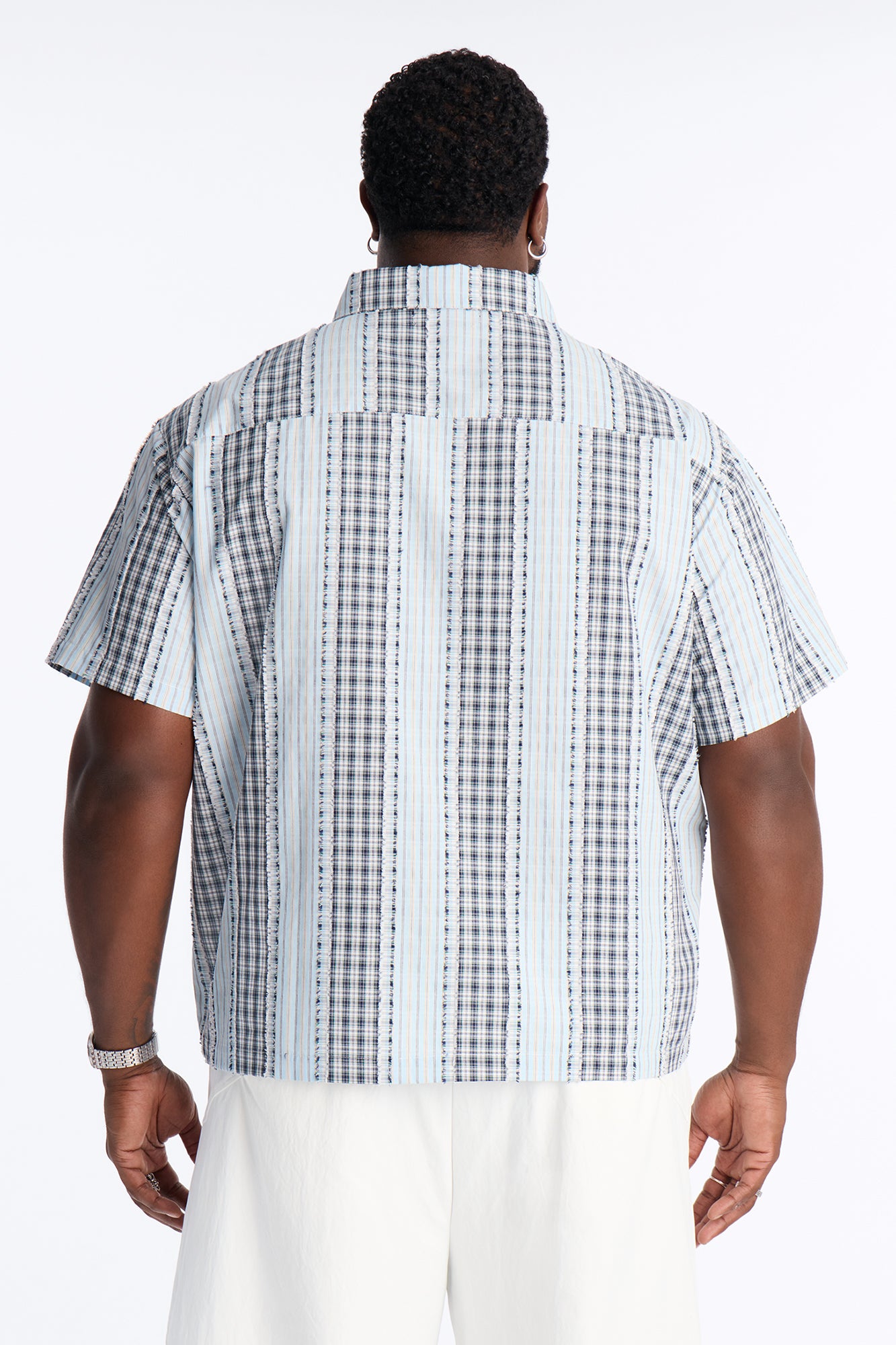 Plaid Dual Toned Button Up Shirt - Blue/combo