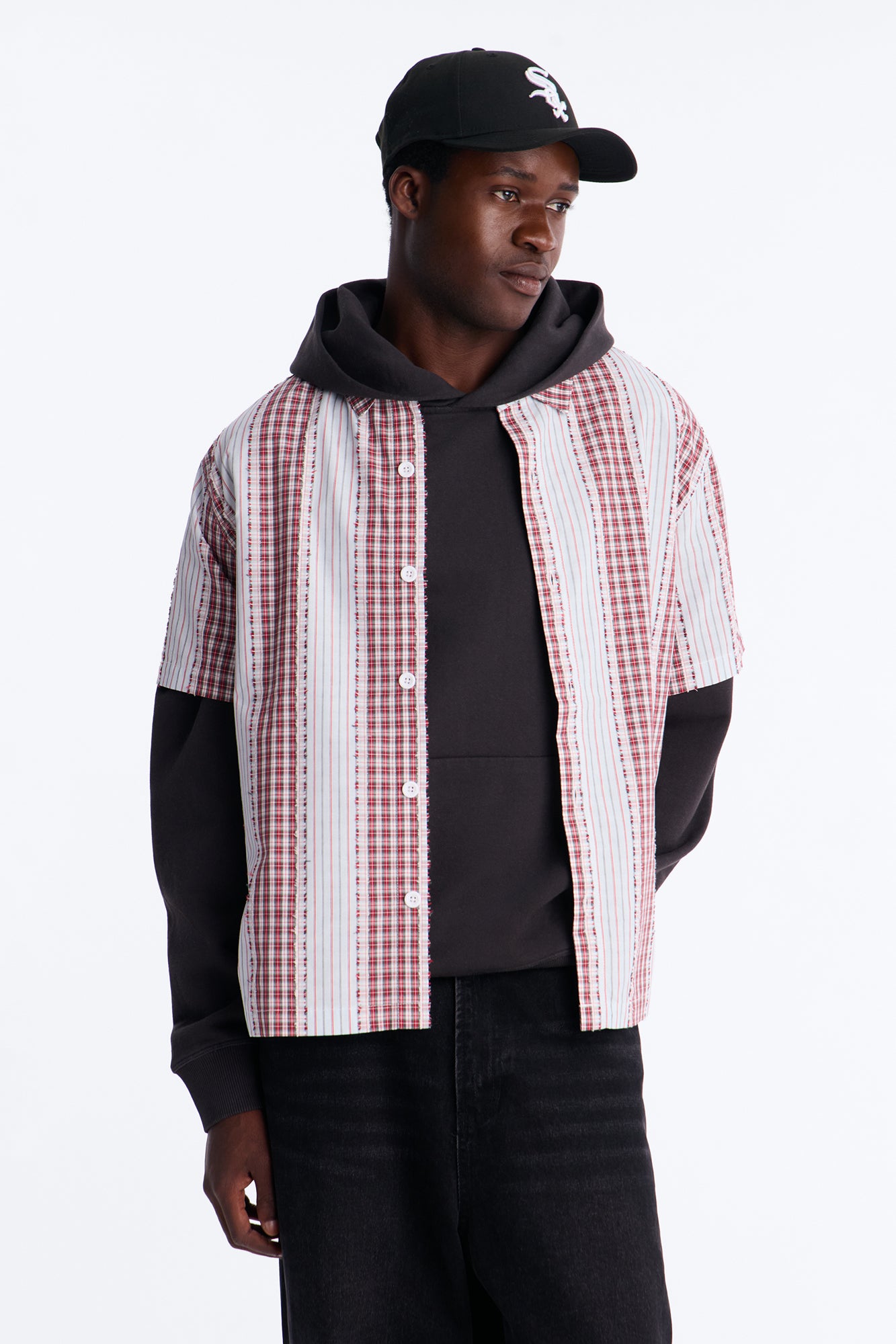 Plaid Dual Toned Button Up Shirt - Red/combo