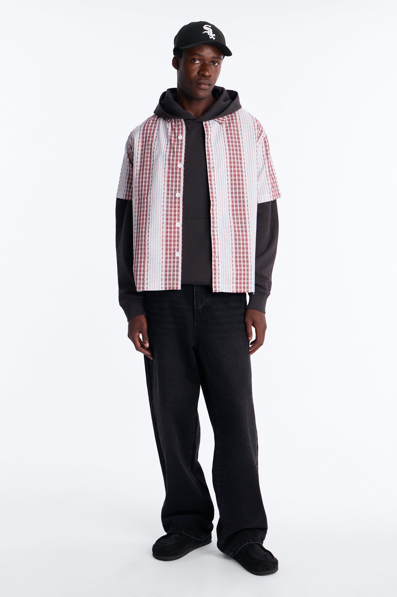 Plaid Dual Toned Button Up Shirt - Red/combo